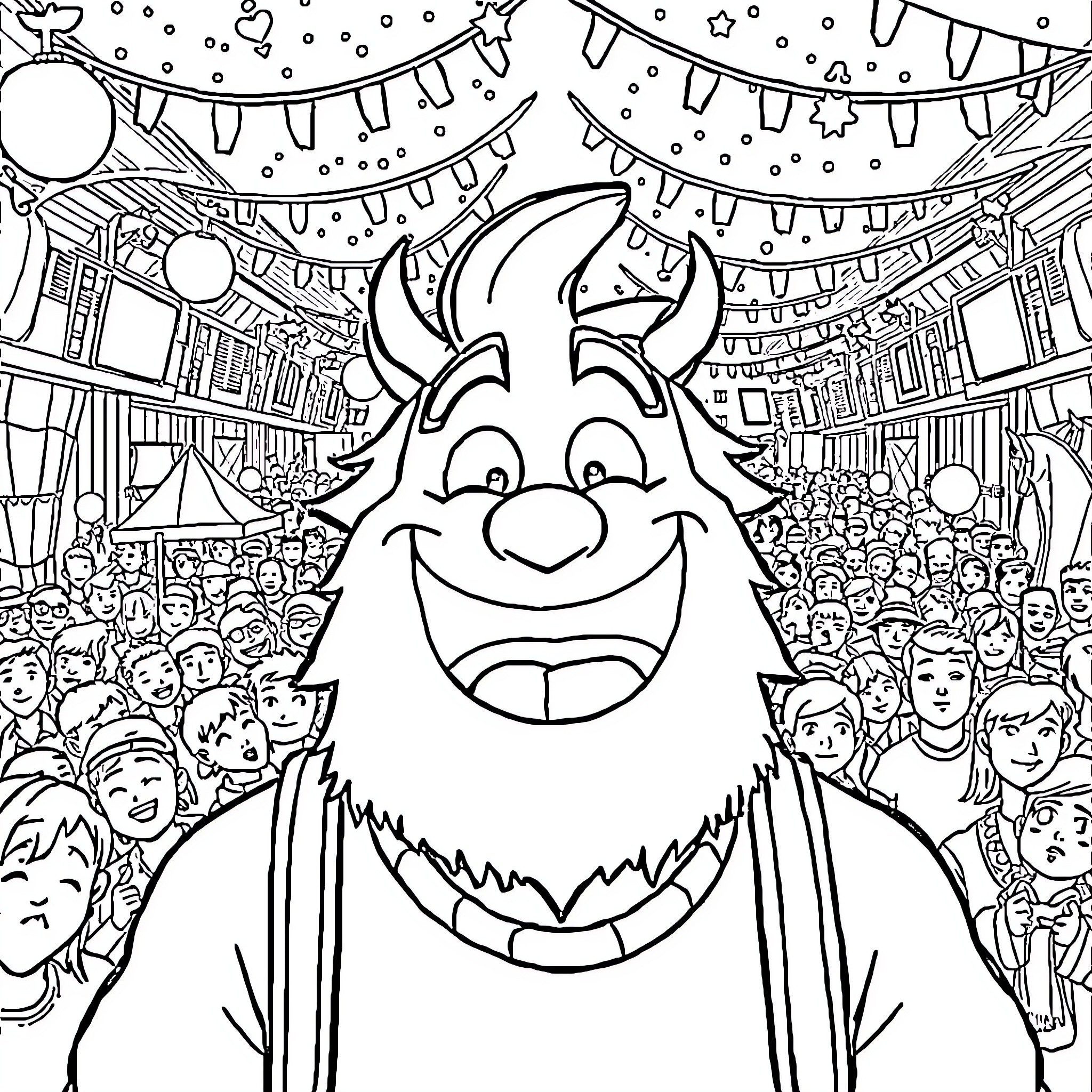 MrBeast holding a crowd of people at a festive event Coloring Page (free black-and-white line drawing printable PDF for all, from beginners to advanced learners, including children, teens, adults, and seniors)