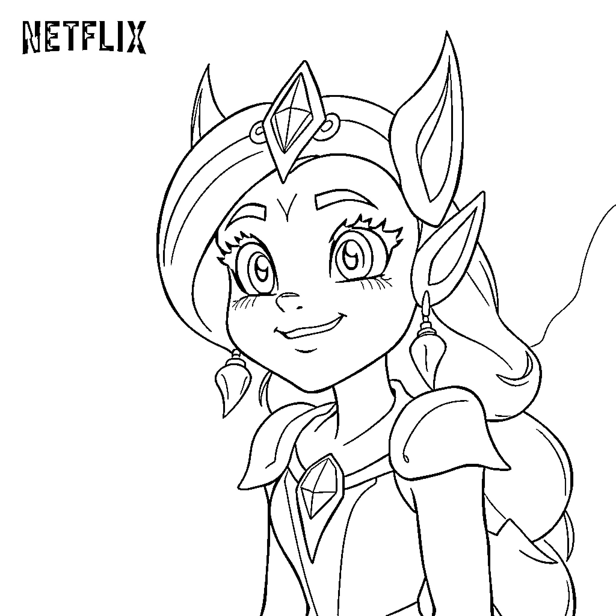 She-Ra's Heroic Stance and Confident Expression Coloring Page (free black-and-white line drawing printable PDF for all, from beginners to advanced learners, including children, teens, adults, and seniors)