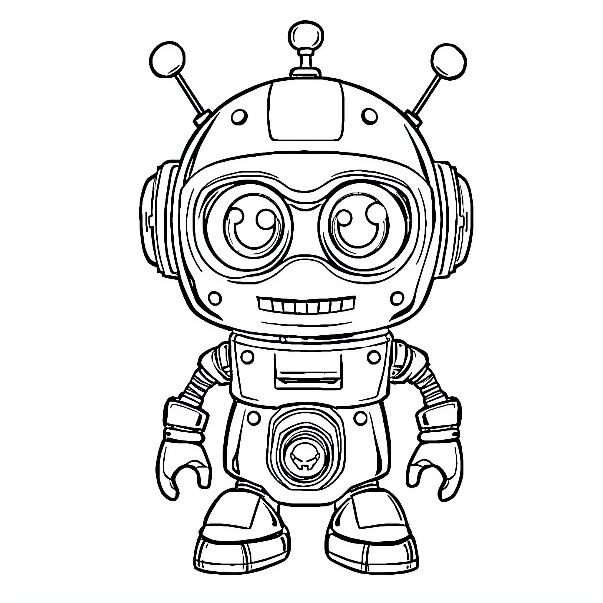 Rodney the Quirky Robot Pal Coloring Page (free black-and-white line drawing printable PDF for all, from beginners to advanced learners, including children, teens, adults, and seniors)