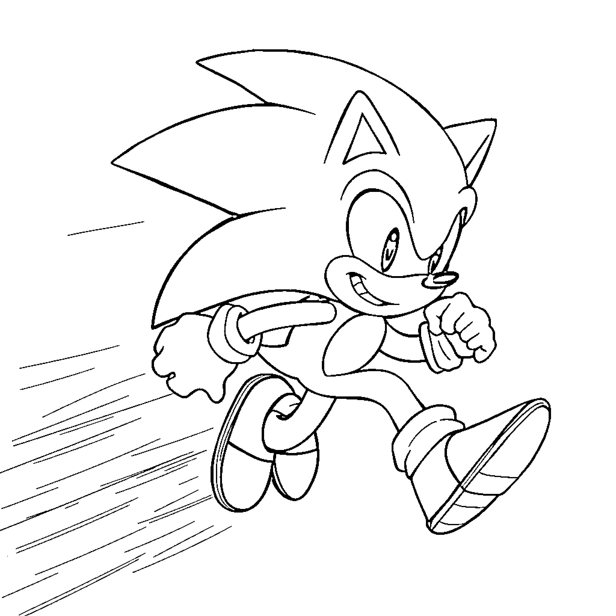 Sonic the Hedgehog racing at high speed Coloring Page (free black-and-white line drawing printable PDF for all, from beginners to advanced learners, including children, teens, adults, and seniors)