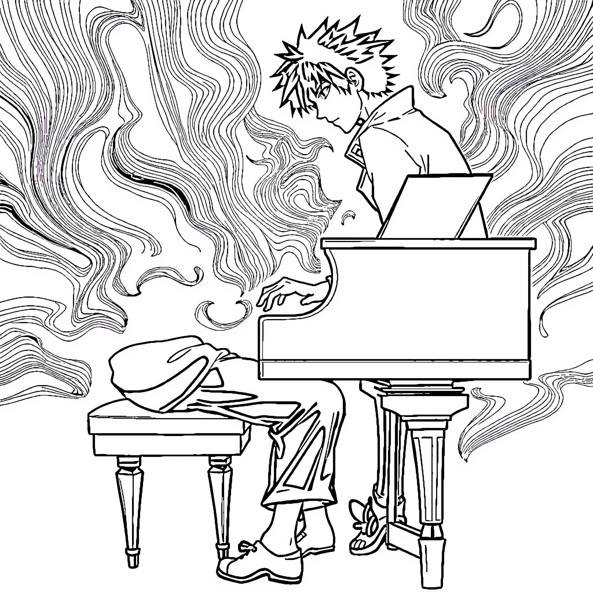 Sasuke's Passion for Music and Expression Coloring Page (free black-and-white line drawing printable PDF for all, from beginners to advanced learners, including children, teens, adults, and seniors)