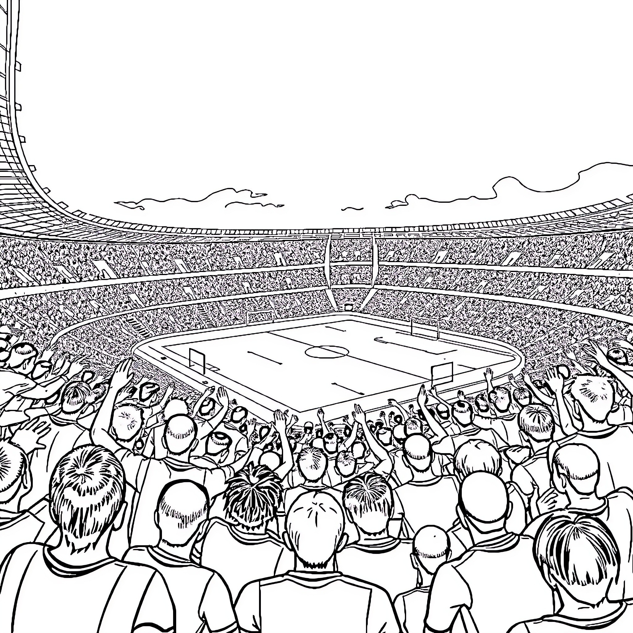 Necaxa Fans Cheering Enthusiastically at the Stadium Coloring Page (free black-and-white line drawing printable PDF for all, from beginners to advanced learners, including children, teens, adults, and seniors)
