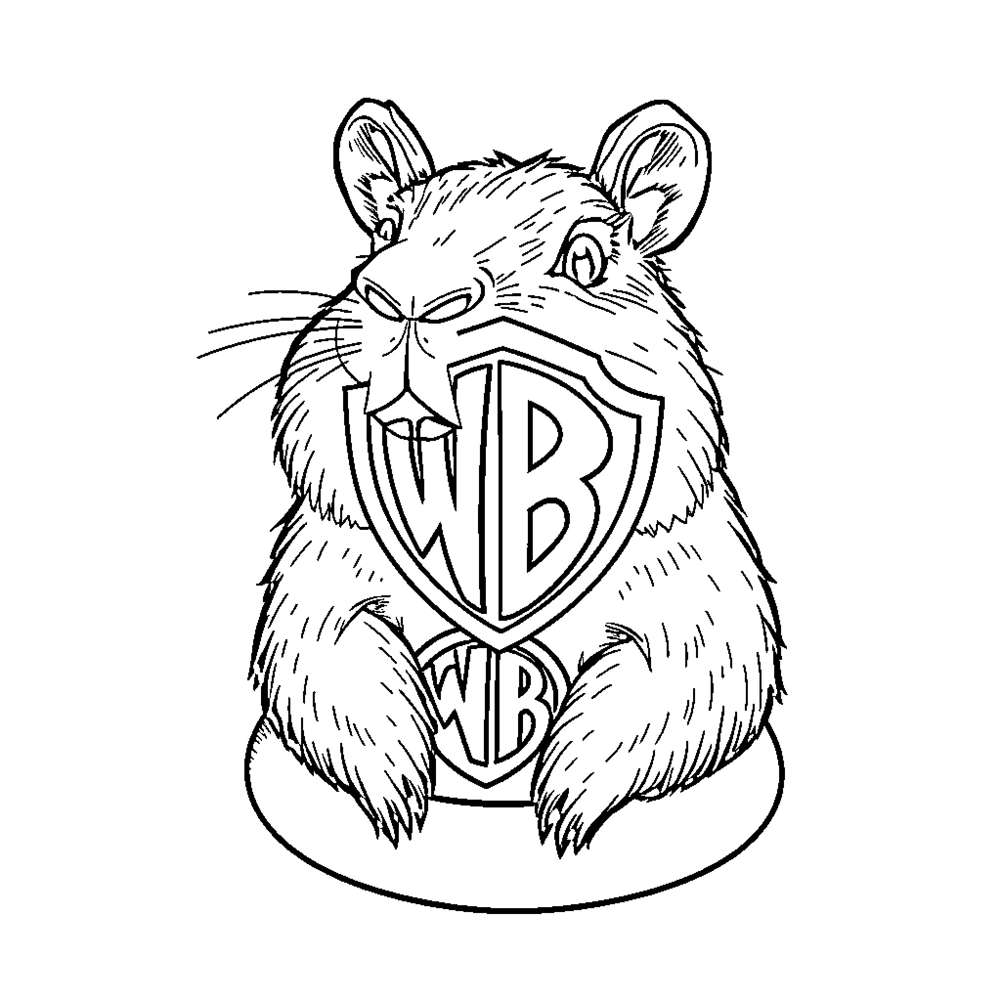 Capybara wearing a security badge Coloring Page (free black-and-white line drawing printable PDF for all, from beginners to advanced learners, including children, teens, adults, and seniors)