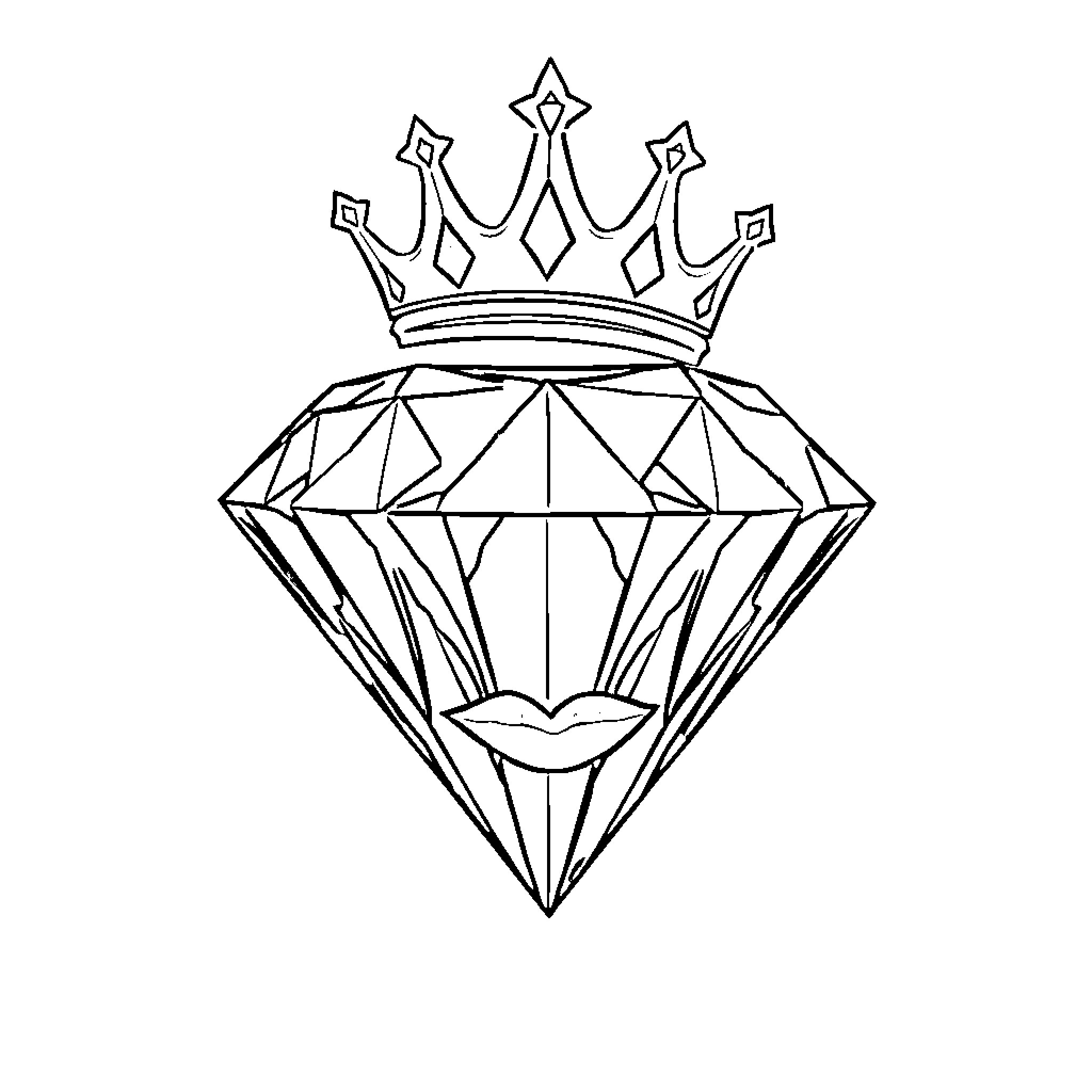 Diamond with a Regal Crown Coloring Page (free black-and-white line drawing printable PDF for all, from beginners to advanced learners, including children, teens, adults, and seniors)