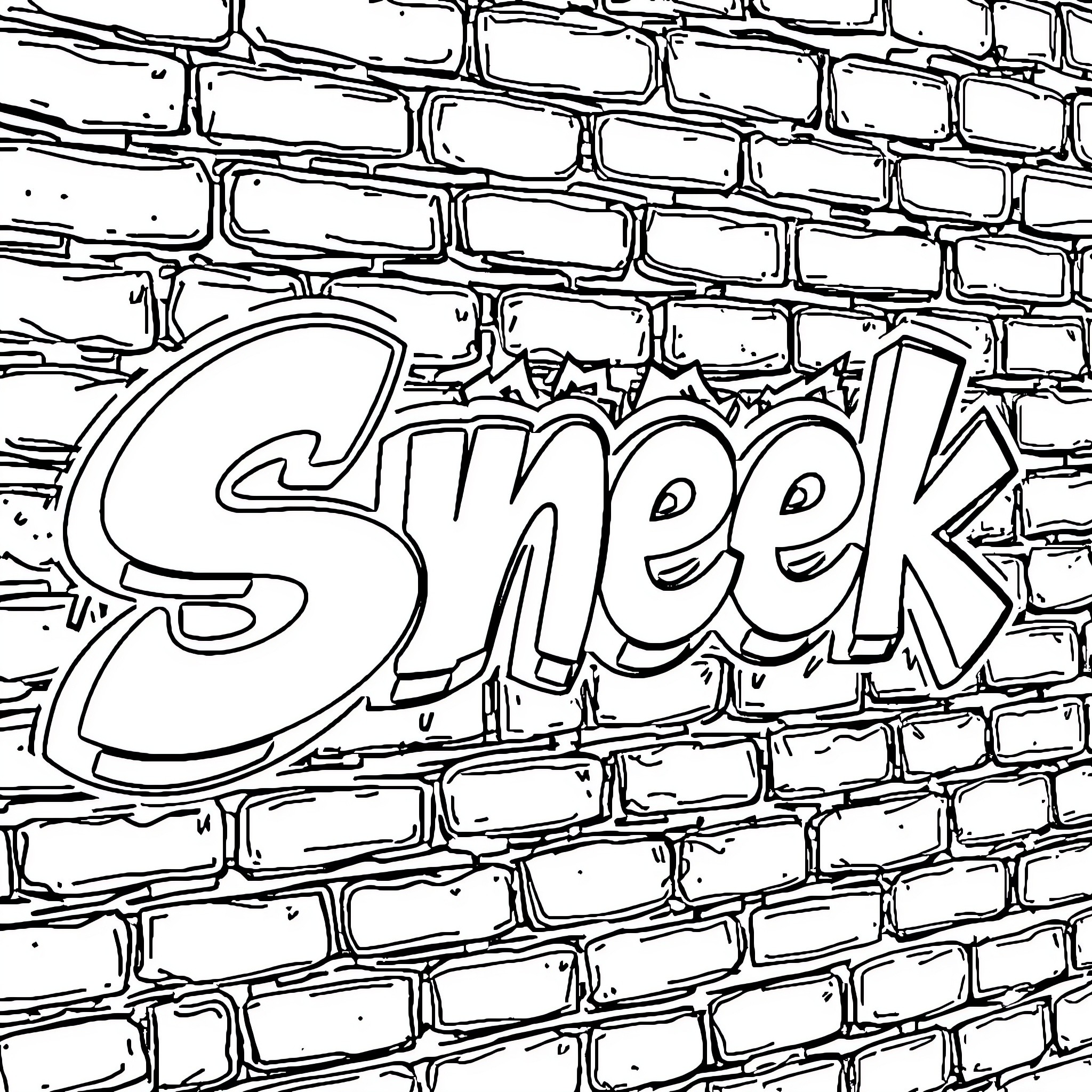 Sneak around graffiti-covered brick wall Coloring Page (free black-and-white line drawing printable PDF for all, from beginners to advanced learners, including children, teens, adults, and seniors)