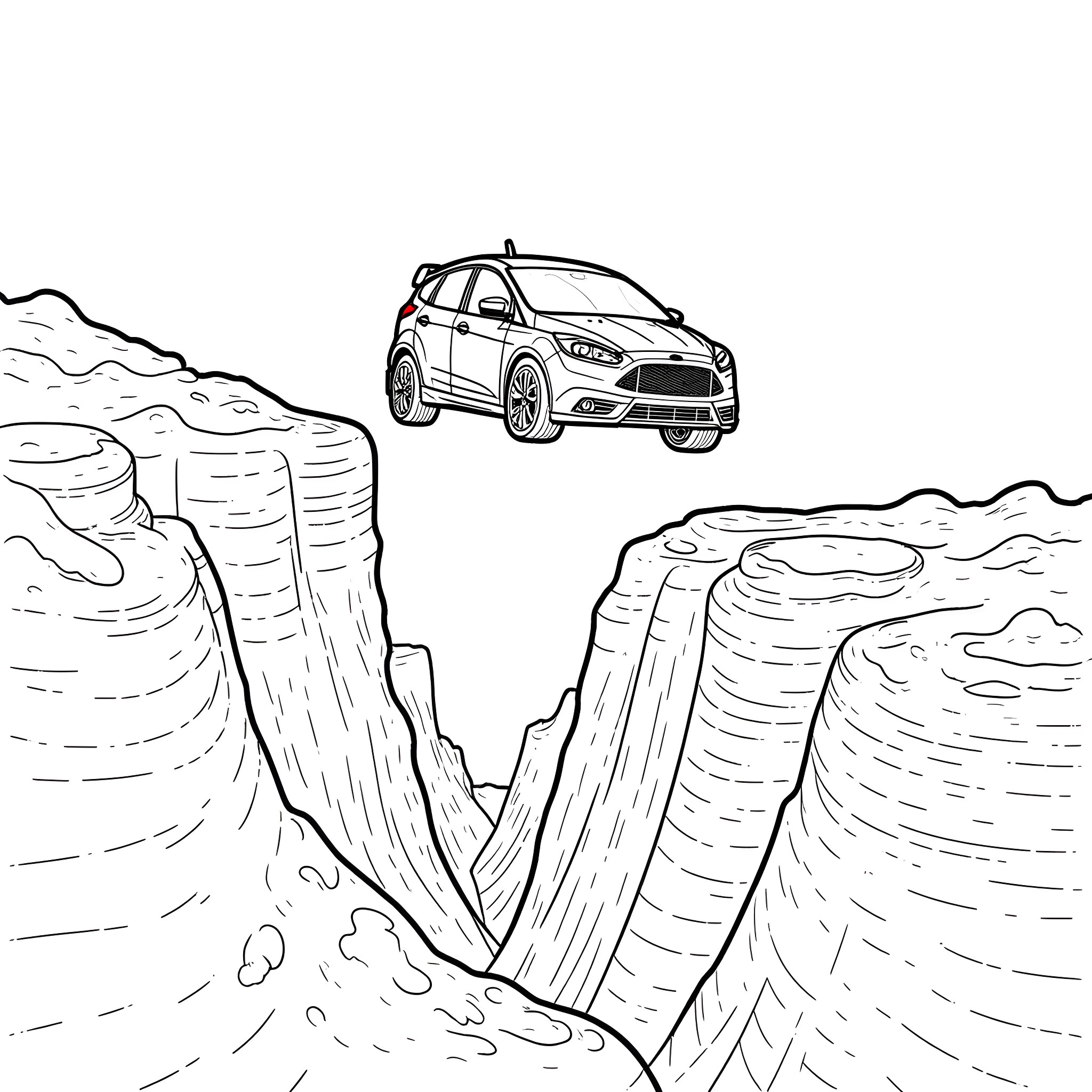 Ford Truck Navigating Rugged Terrain Coloring Page (free black-and-white line drawing printable PDF for all, from beginners to advanced learners, including children, teens, adults, and seniors)
