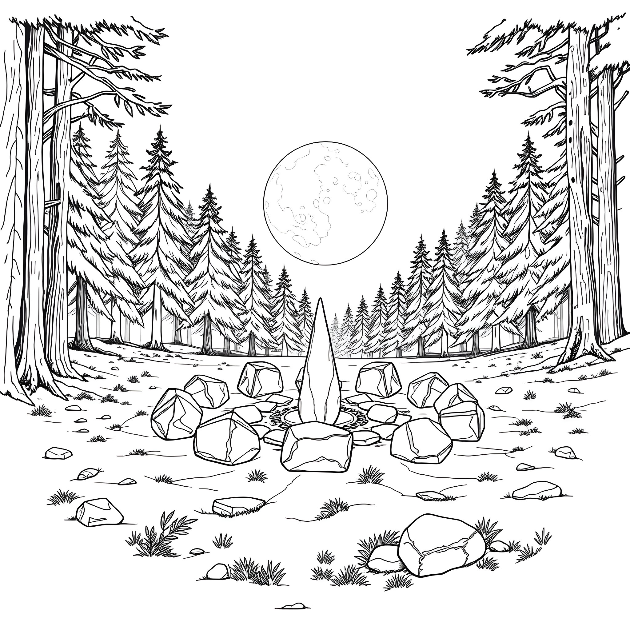 Spirit Illuminating the Enchanted Forest Coloring Page (free black-and-white line drawing printable PDF for all, from beginners to advanced learners, including children, teens, adults, and seniors)