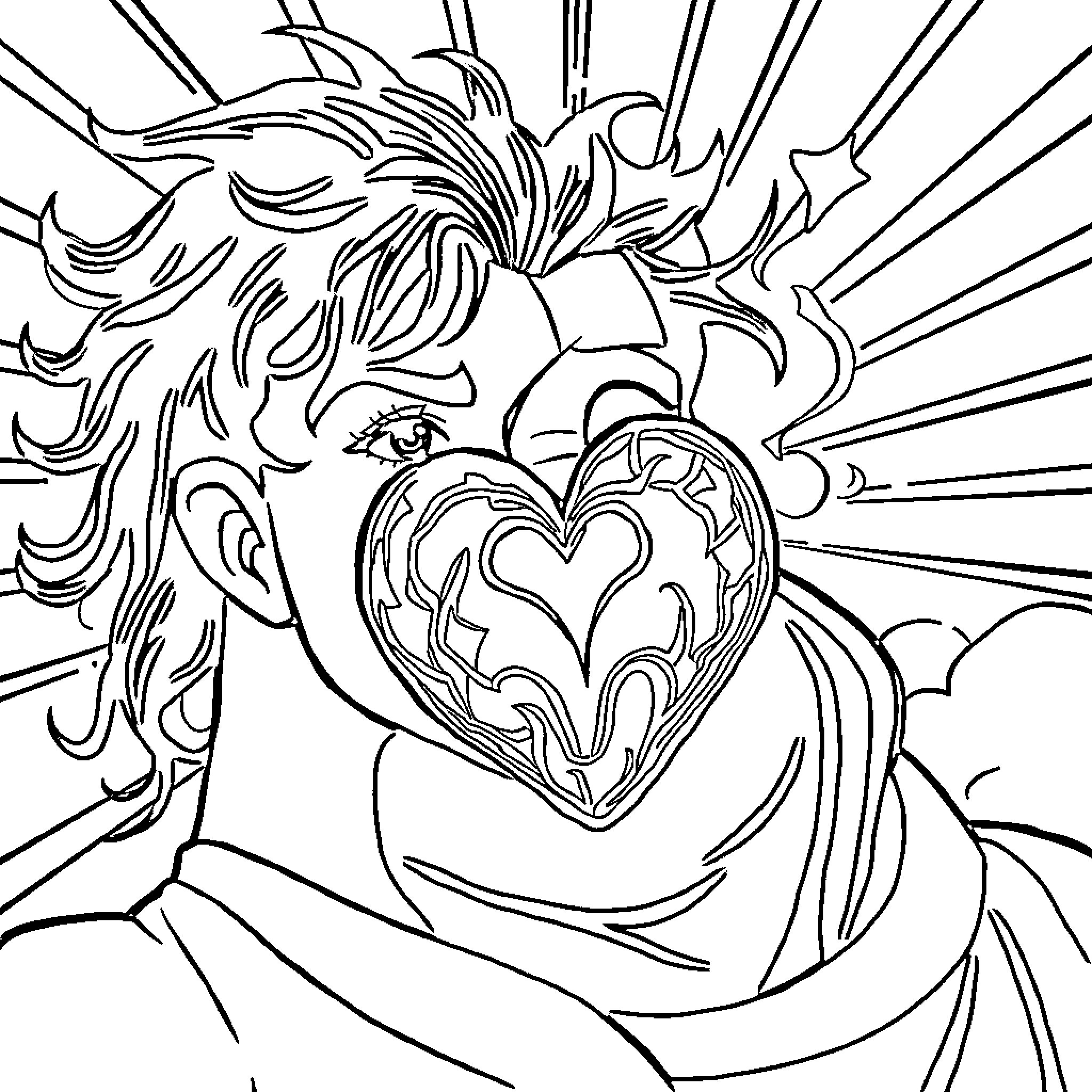 Hero showcases expressive heart-shaped art Coloring Page (free black-and-white line drawing printable PDF for all, from beginners to advanced learners, including children, teens, adults, and seniors)