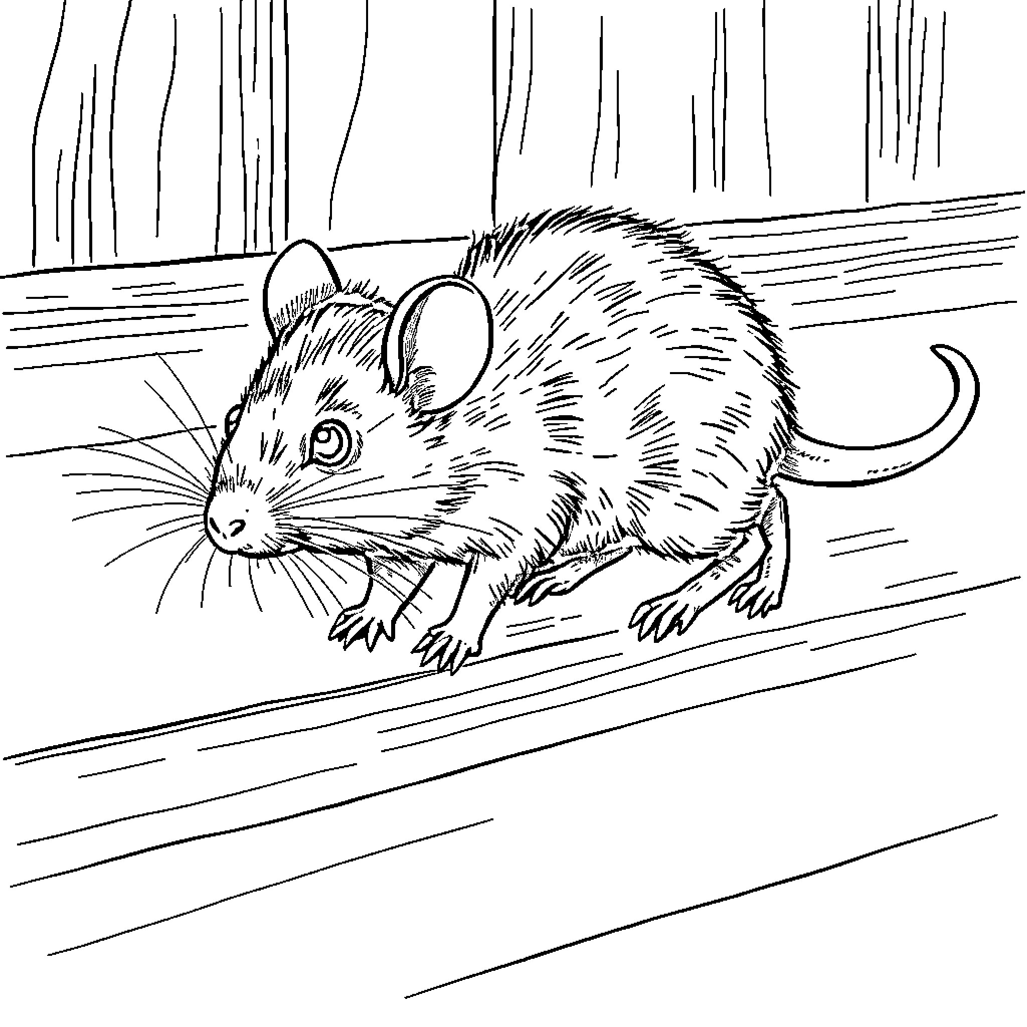 Mouse scurrying through the undergrowth Coloring Page (free black-and-white line drawing printable PDF for all, from beginners to advanced learners, including children, teens, adults, and seniors)