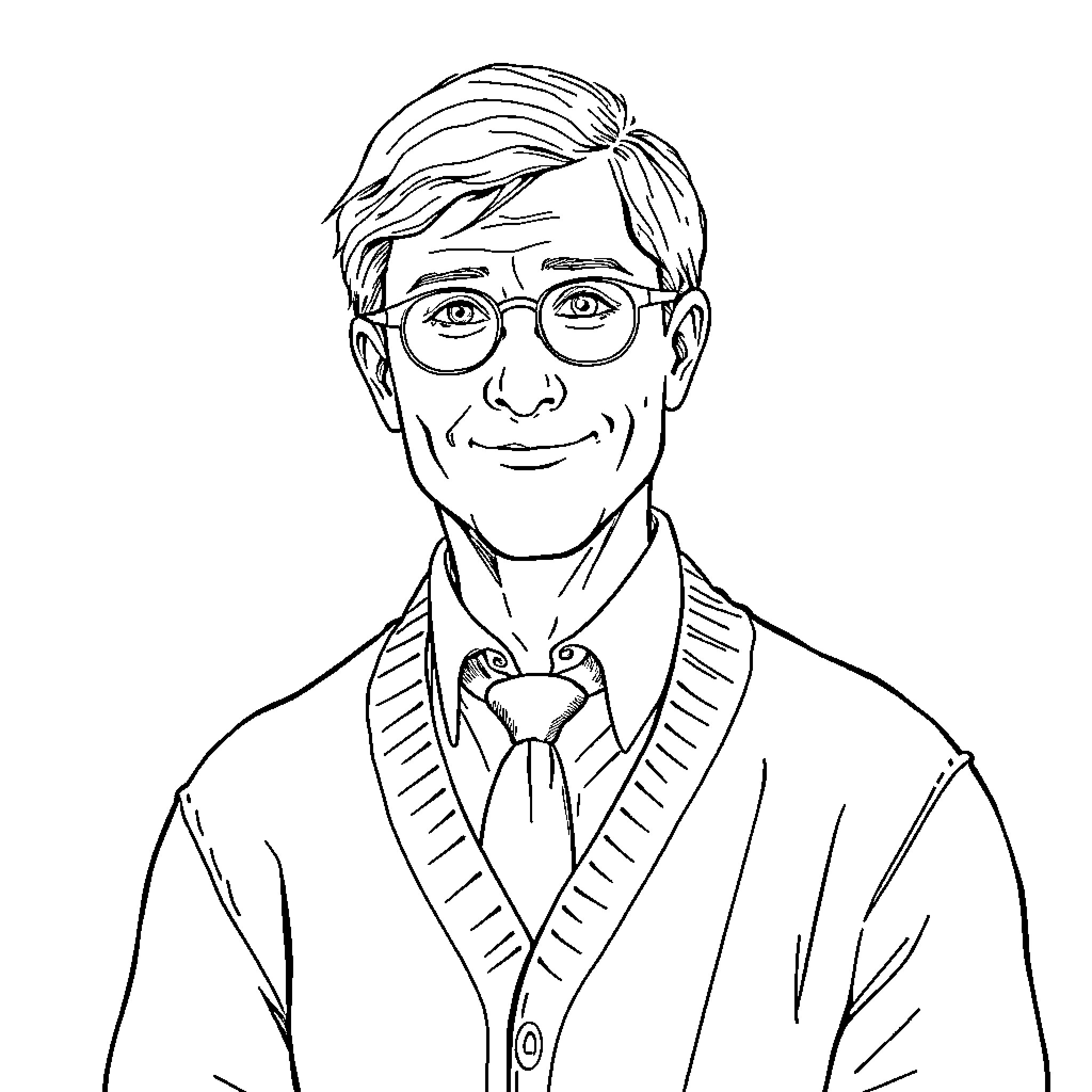 Man in formal attire with glasses and warm expression Coloring Page (free black-and-white line drawing printable PDF for all, from beginners to advanced learners, including children, teens, adults, and seniors)