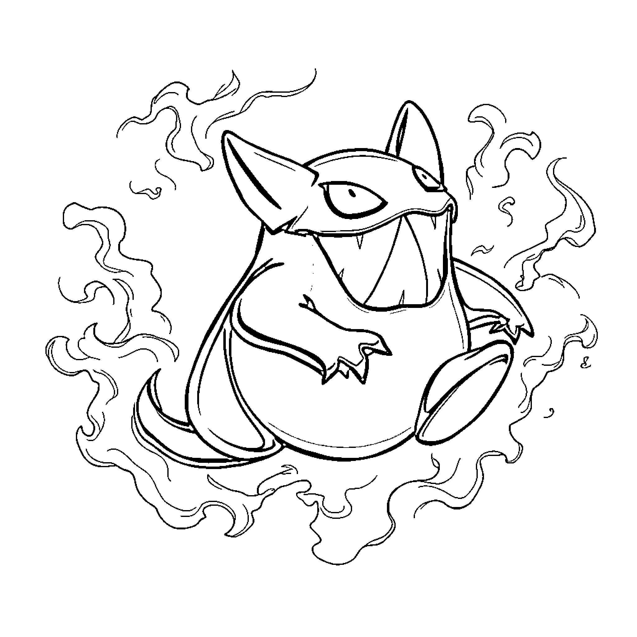 Gengar unleashing spooky energy Coloring Page (free black-and-white line drawing printable PDF for all, from beginners to advanced learners, including children, teens, adults, and seniors)