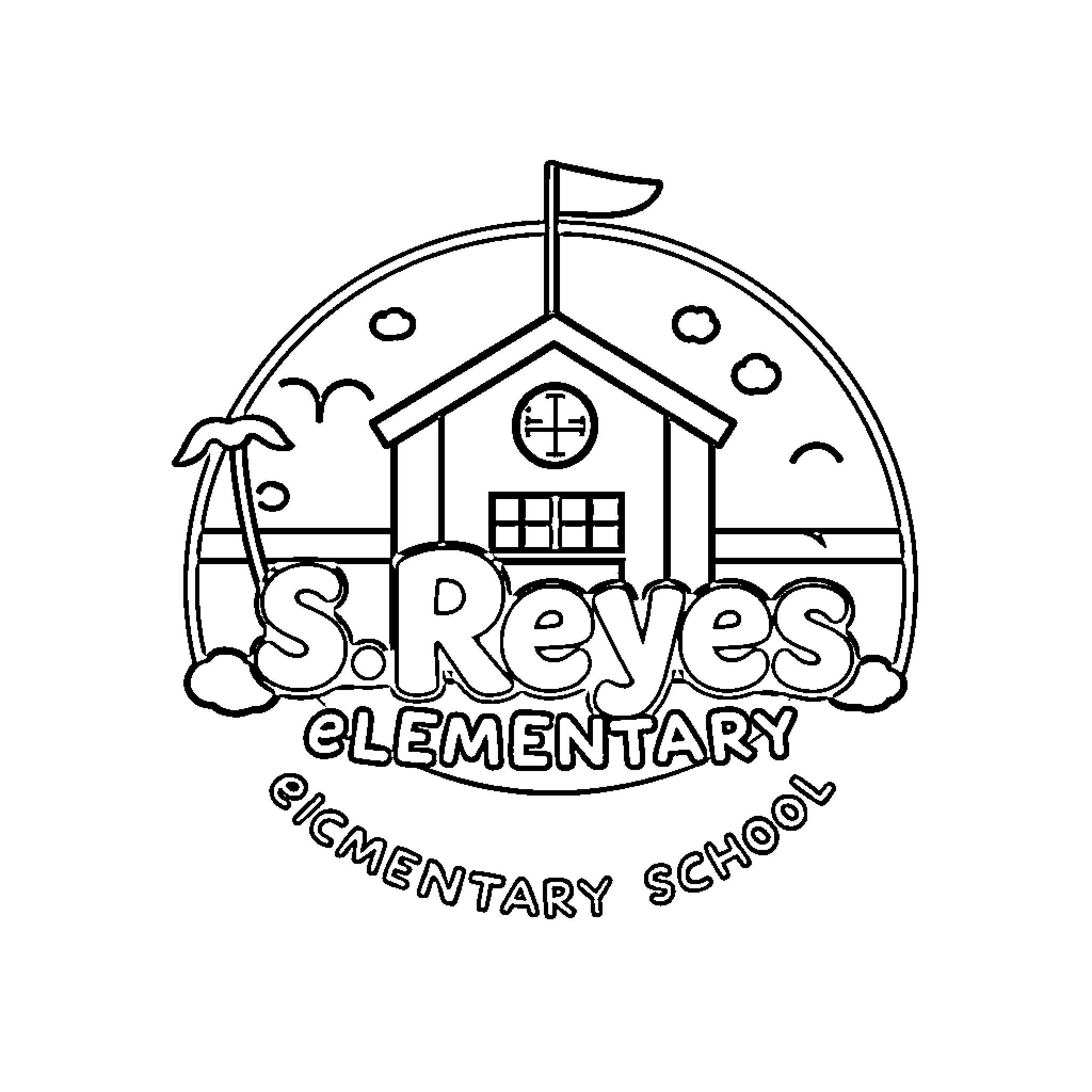 William S. Reyes Elementary School logo design Coloring Page (free black-and-white line drawing printable PDF for all, from beginners to advanced learners, including children, teens, adults, and seniors)