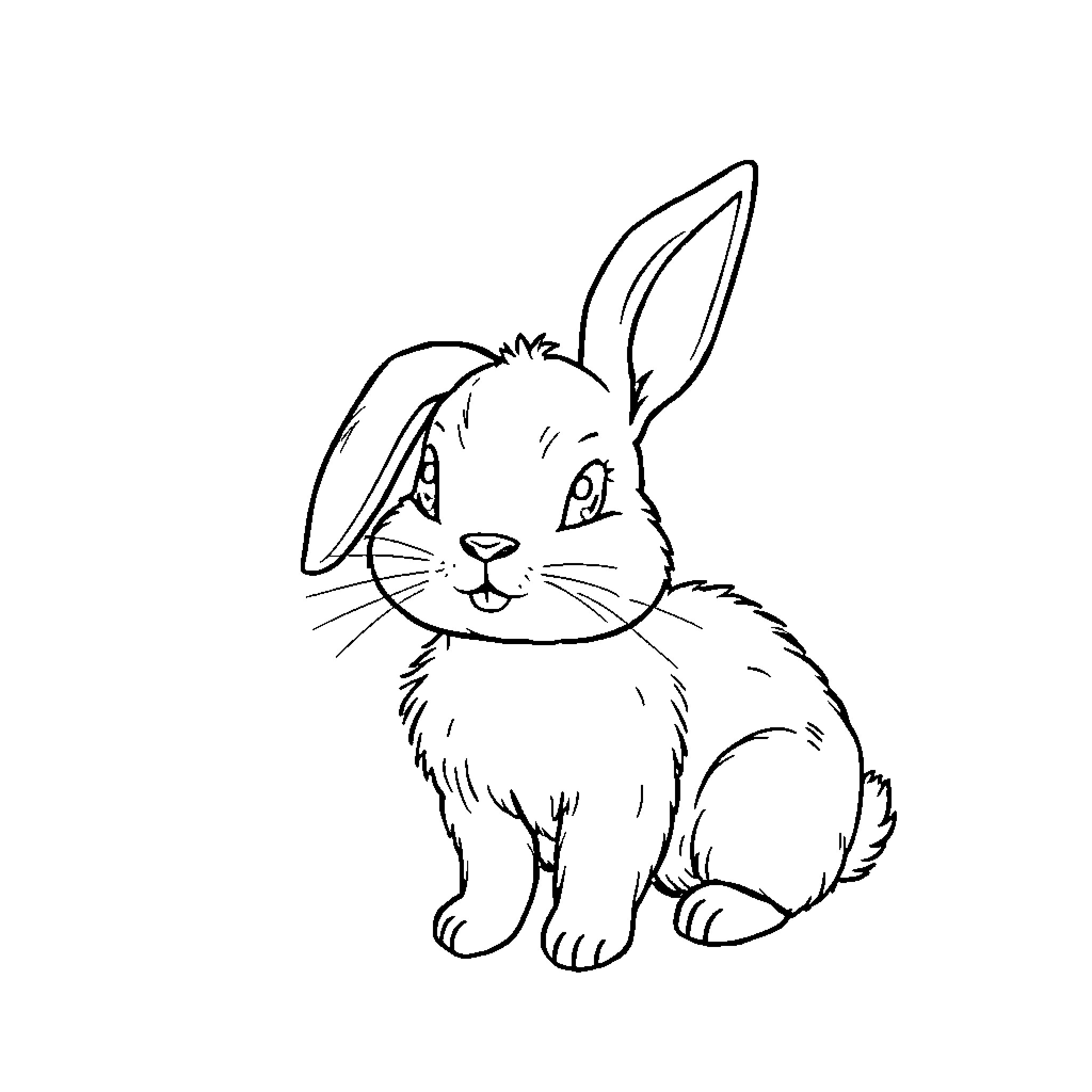 Rabbit sitting peacefully Coloring Page (free black-and-white line drawing printable PDF for all, from beginners to advanced learners, including children, teens, adults, and seniors)