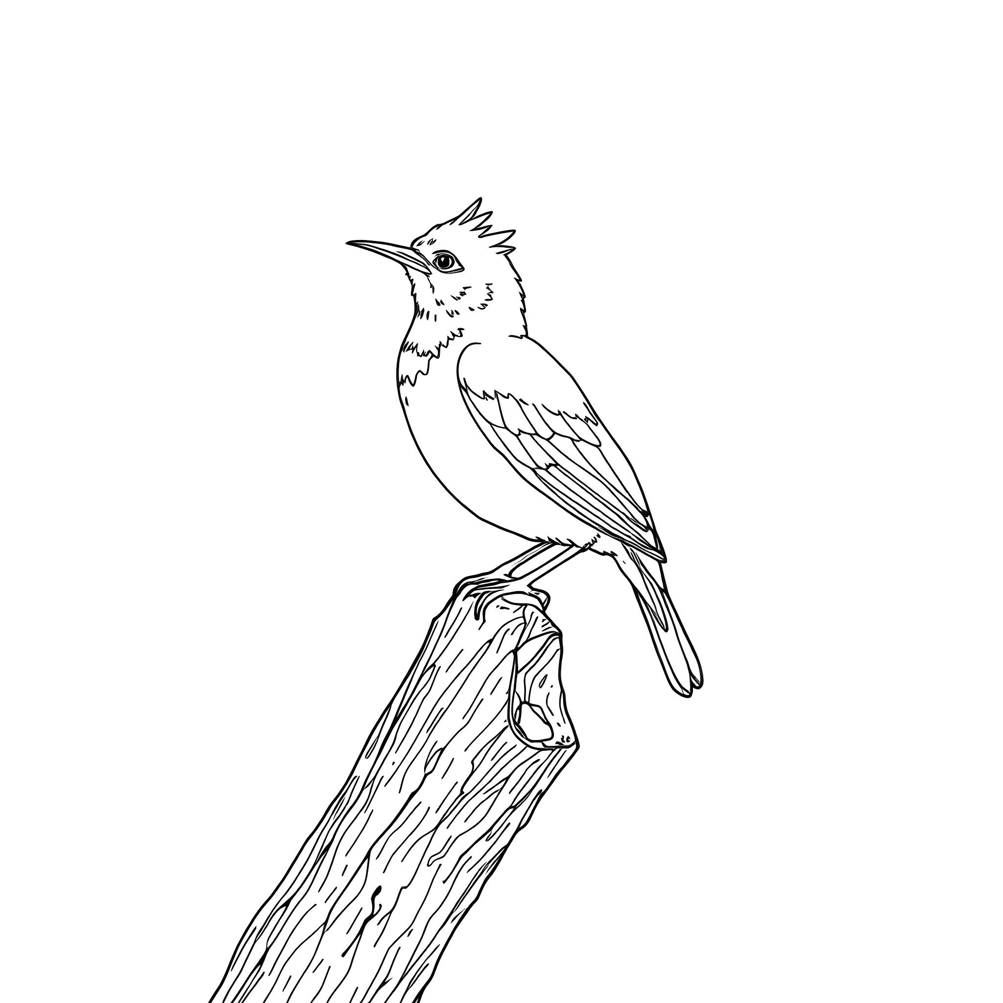 Flame Bowerbird perched on a branch Coloring Page (free black-and-white line drawing printable PDF for all, from beginners to advanced learners, including children, teens, adults, and seniors)