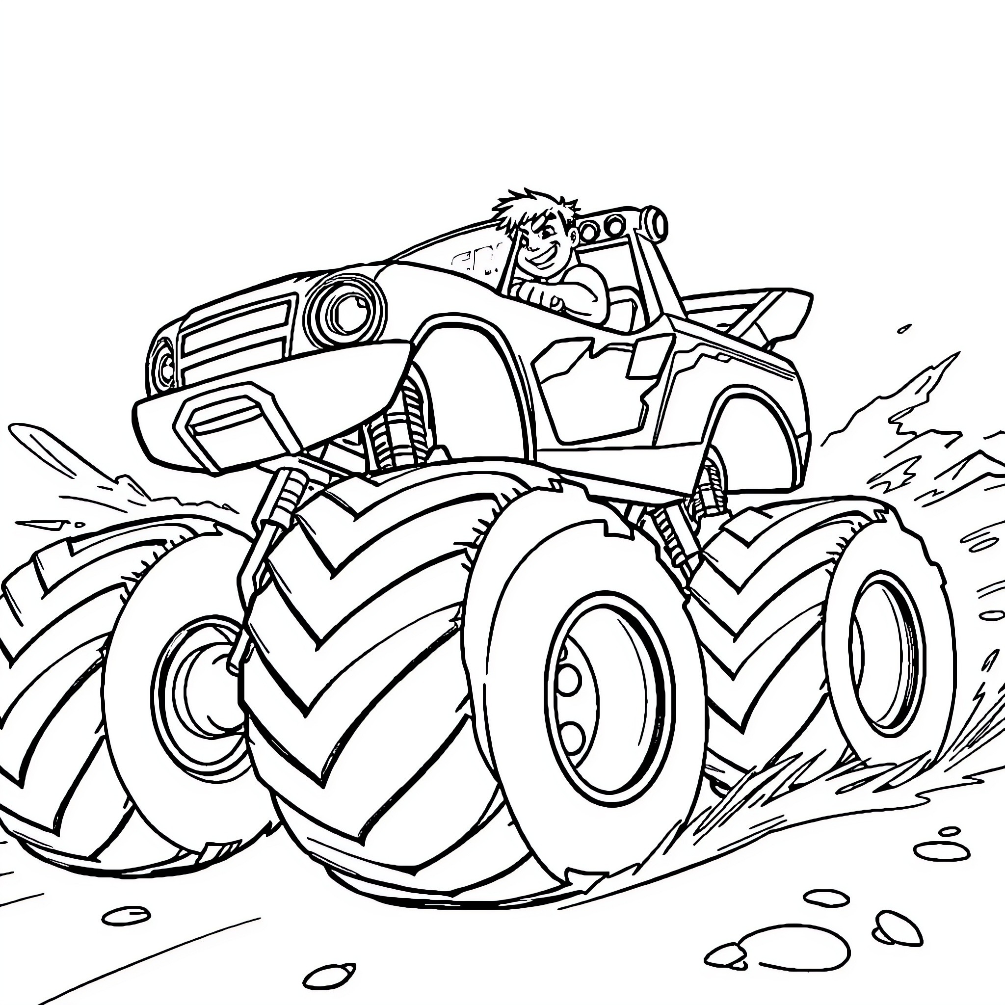 Blaze and the Monster Truck Adventure Coloring Page (free black-and-white line drawing printable PDF for all, from beginners to advanced learners, including children, teens, adults, and seniors)