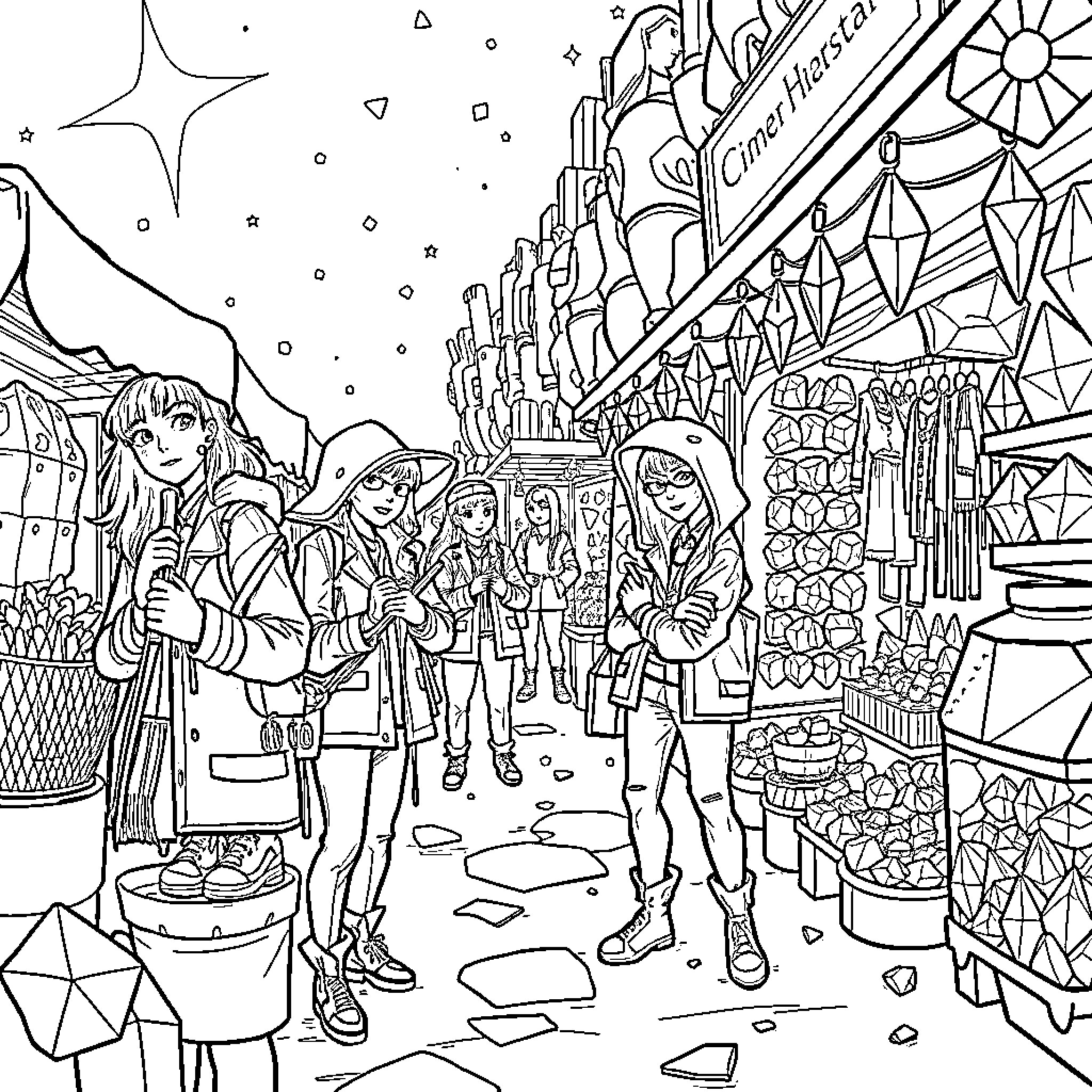 Diamond Winter Festival Celebration Coloring Page (free black-and-white line drawing printable PDF for all, from beginners to advanced learners, including children, teens, adults, and seniors)