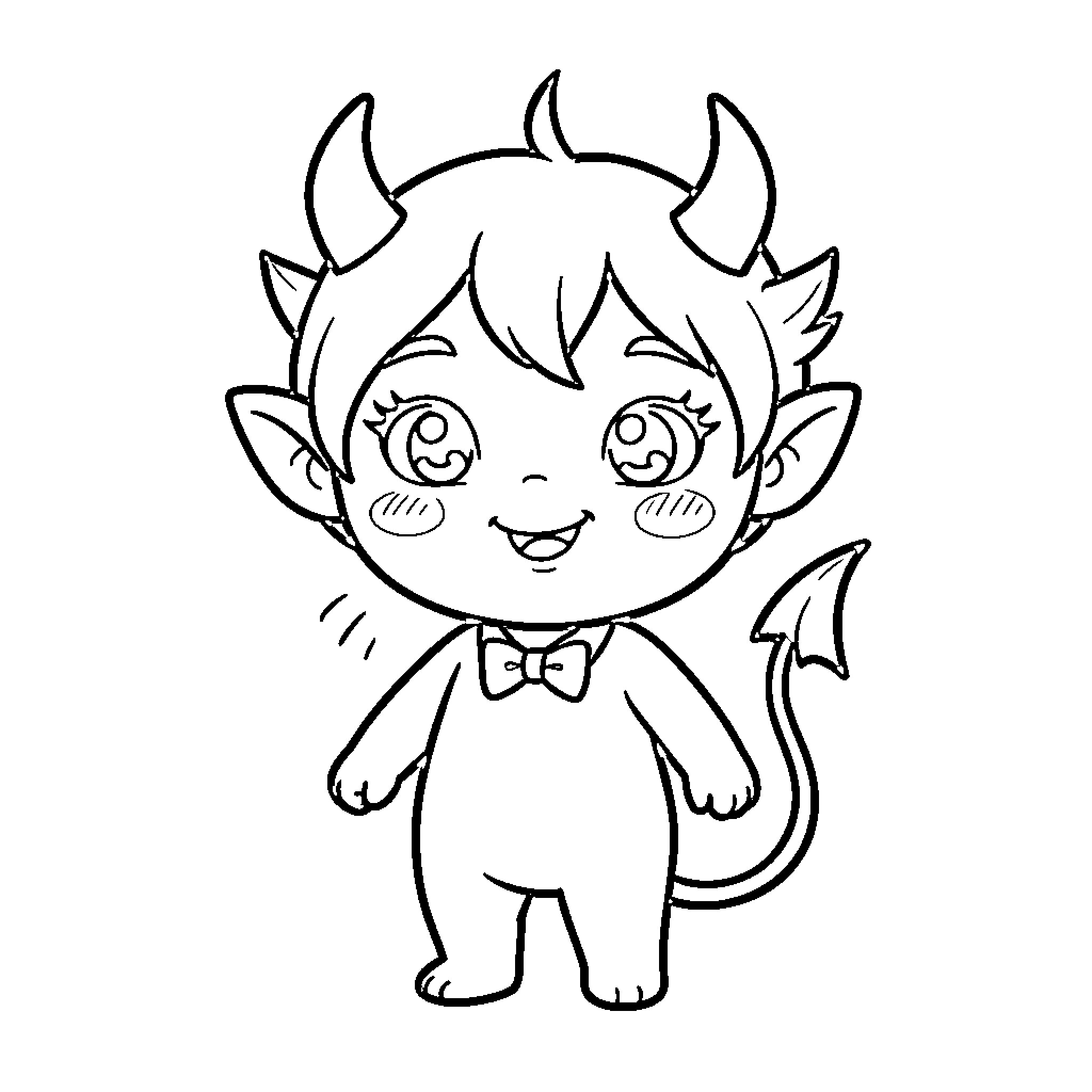Devi's Cheerful Mischievous Delight Coloring Page (free black-and-white line drawing printable PDF for all, from beginners to advanced learners, including children, teens, adults, and seniors)