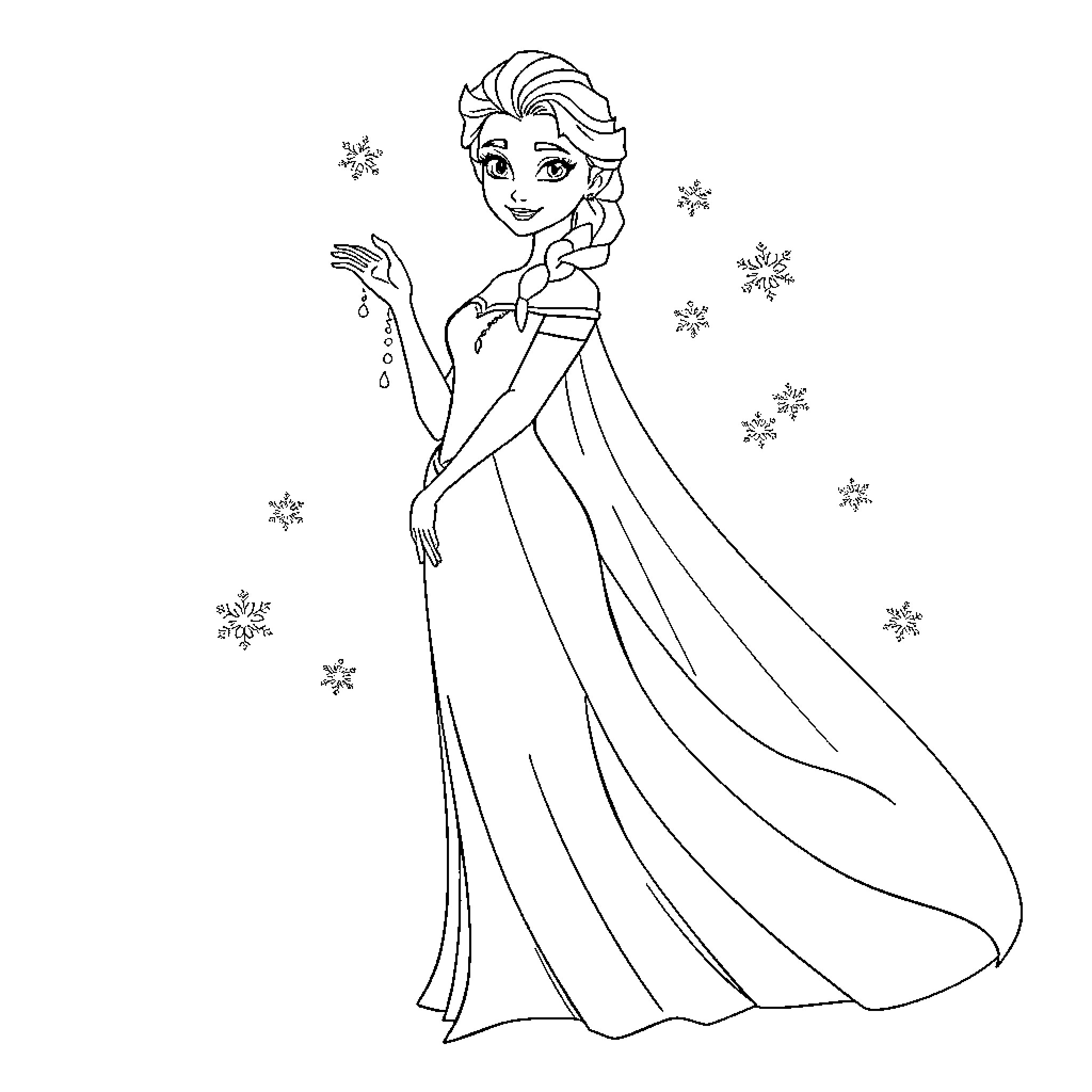 Elsa's Icy Winter Wonderland Coloring Page (free black-and-white line drawing printable PDF for all, from beginners to advanced learners, including children, teens, adults, and seniors)