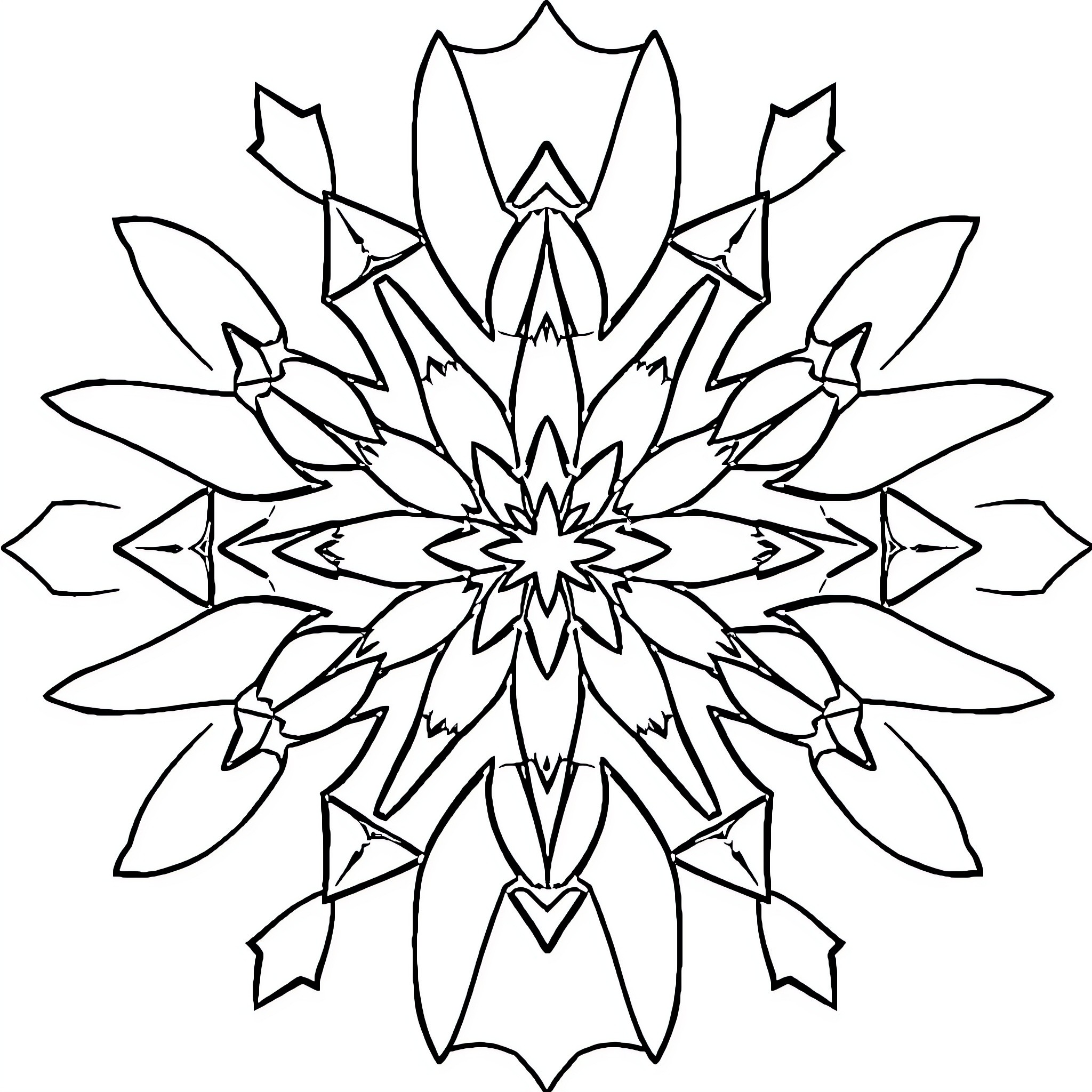 Geometric Shapes Forming Abstract Floral Design Coloring Page (free black-and-white line drawing printable PDF for all, from beginners to advanced learners, including children, teens, adults, and seniors)