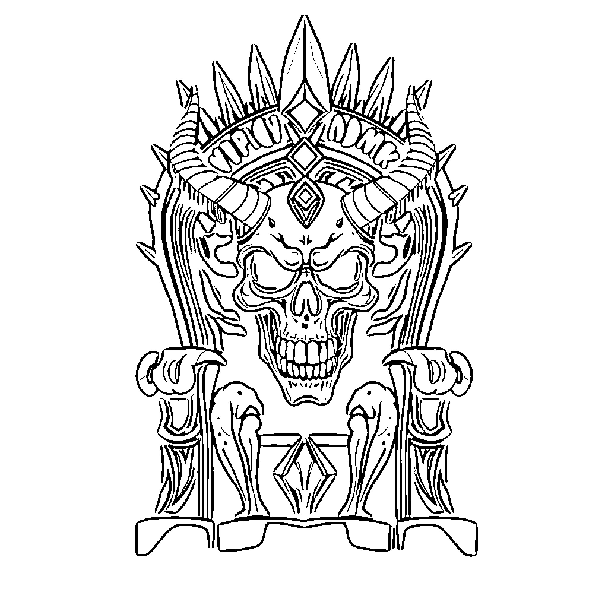 Skull adorned with intricate tribal designs Coloring Page (free black-and-white line drawing printable PDF for all, from beginners to advanced learners, including children, teens, adults, and seniors)