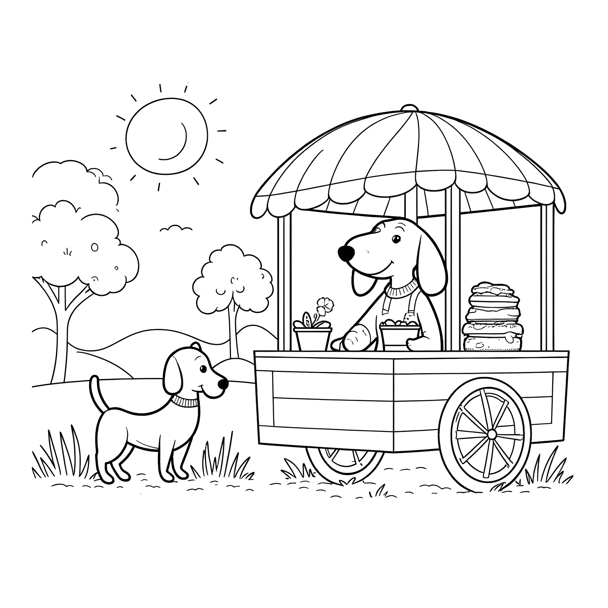 Bluey's Outdoor Adventure with Puppy Friends Coloring Page (free black-and-white line drawing printable PDF for all, from beginners to advanced learners, including children, teens, adults, and seniors)