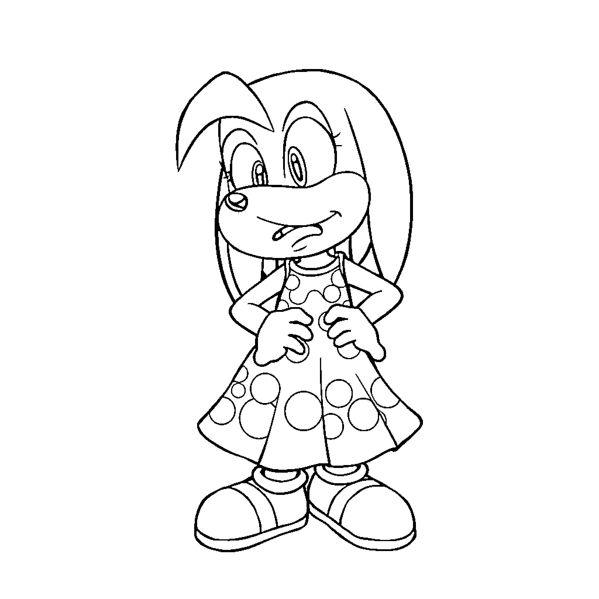 Knuckles' Fun Polka Dot Outfit Coloring Page (free black-and-white line drawing printable PDF for all, from beginners to advanced learners, including children, teens, adults, and seniors)