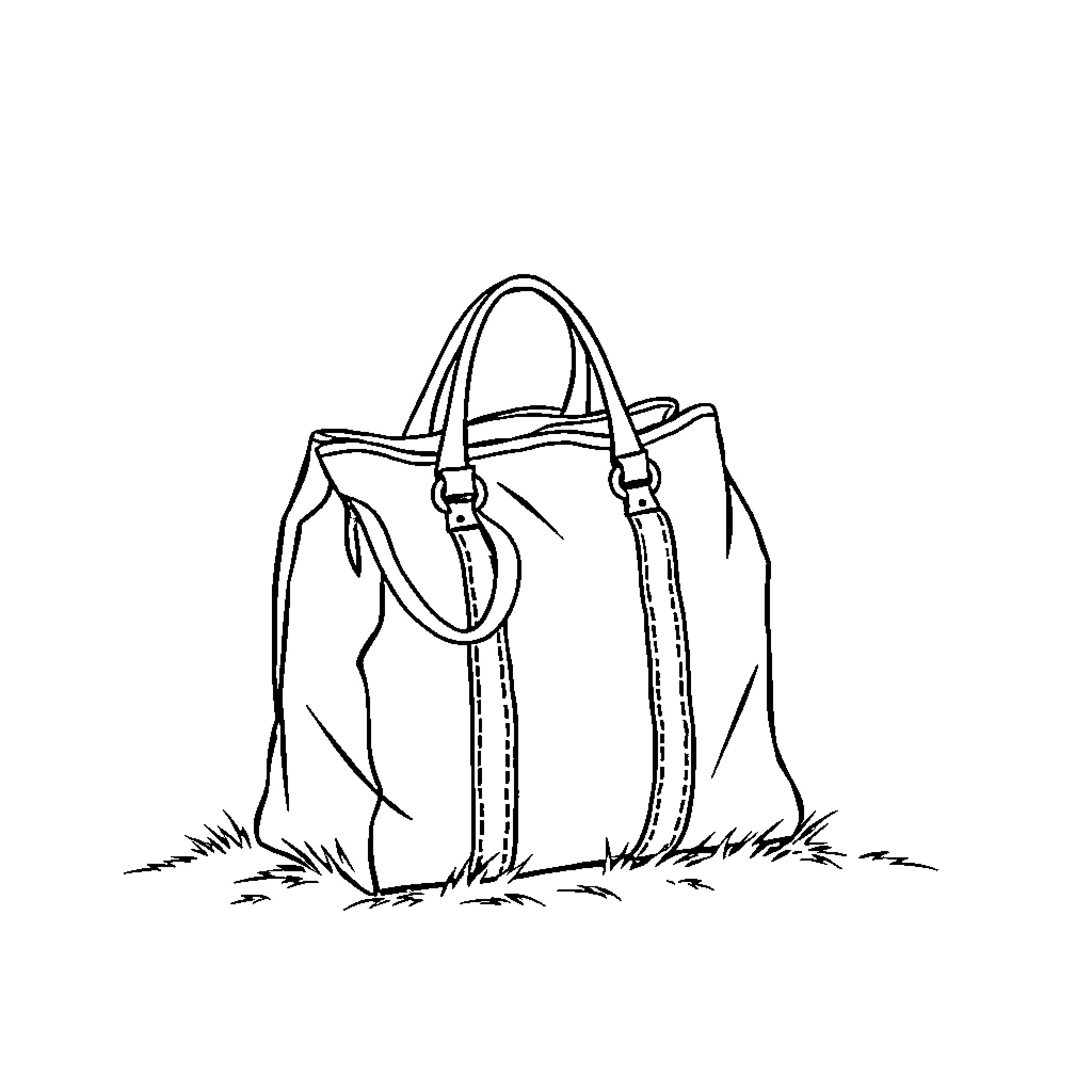 Bag sitting on grassy field Coloring Page (free black-and-white line drawing printable PDF for all, from beginners to advanced learners, including children, teens, adults, and seniors)