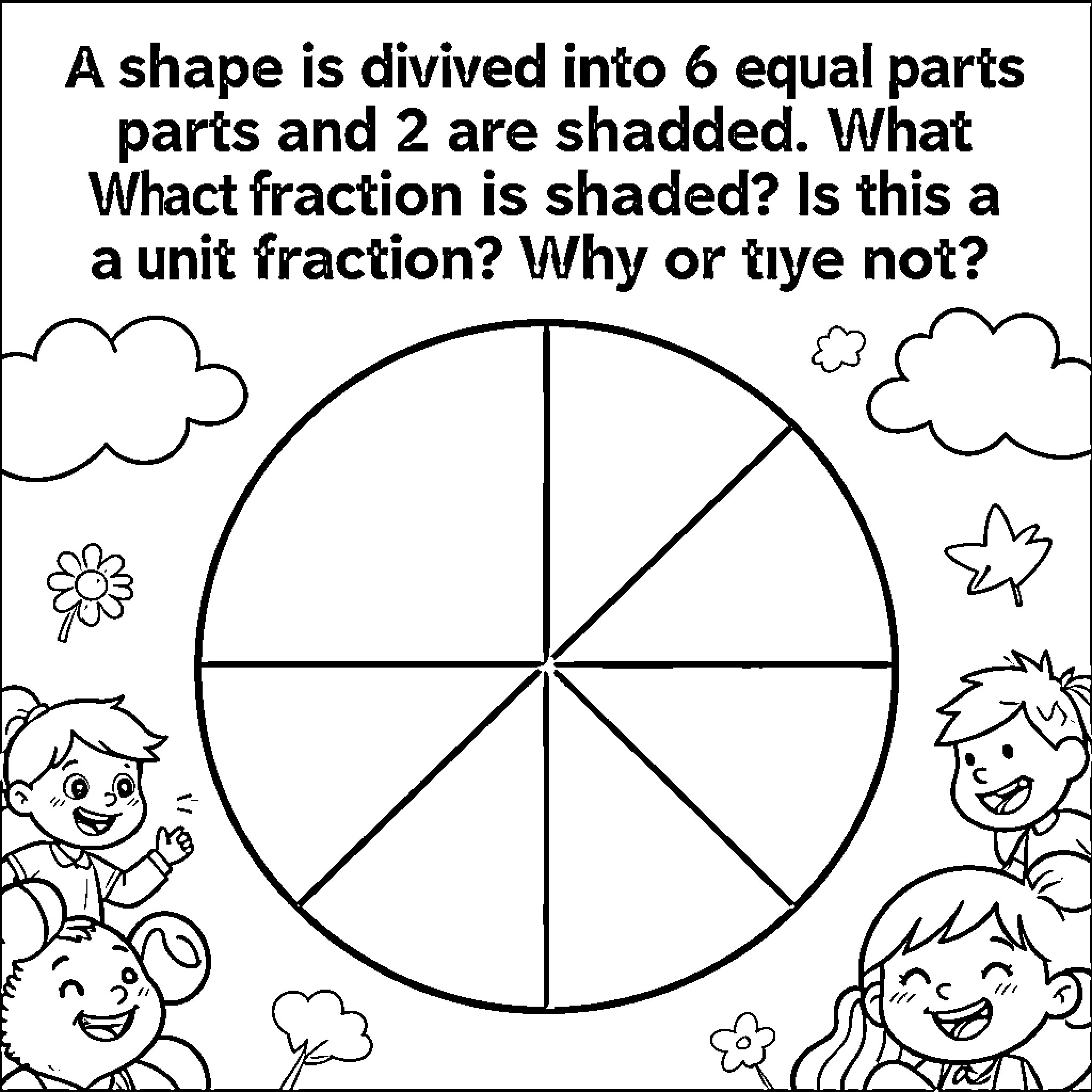 Shape of fractions and shading Coloring Page (free black-and-white line drawing printable PDF for all, from beginners to advanced learners, including children, teens, adults, and seniors)