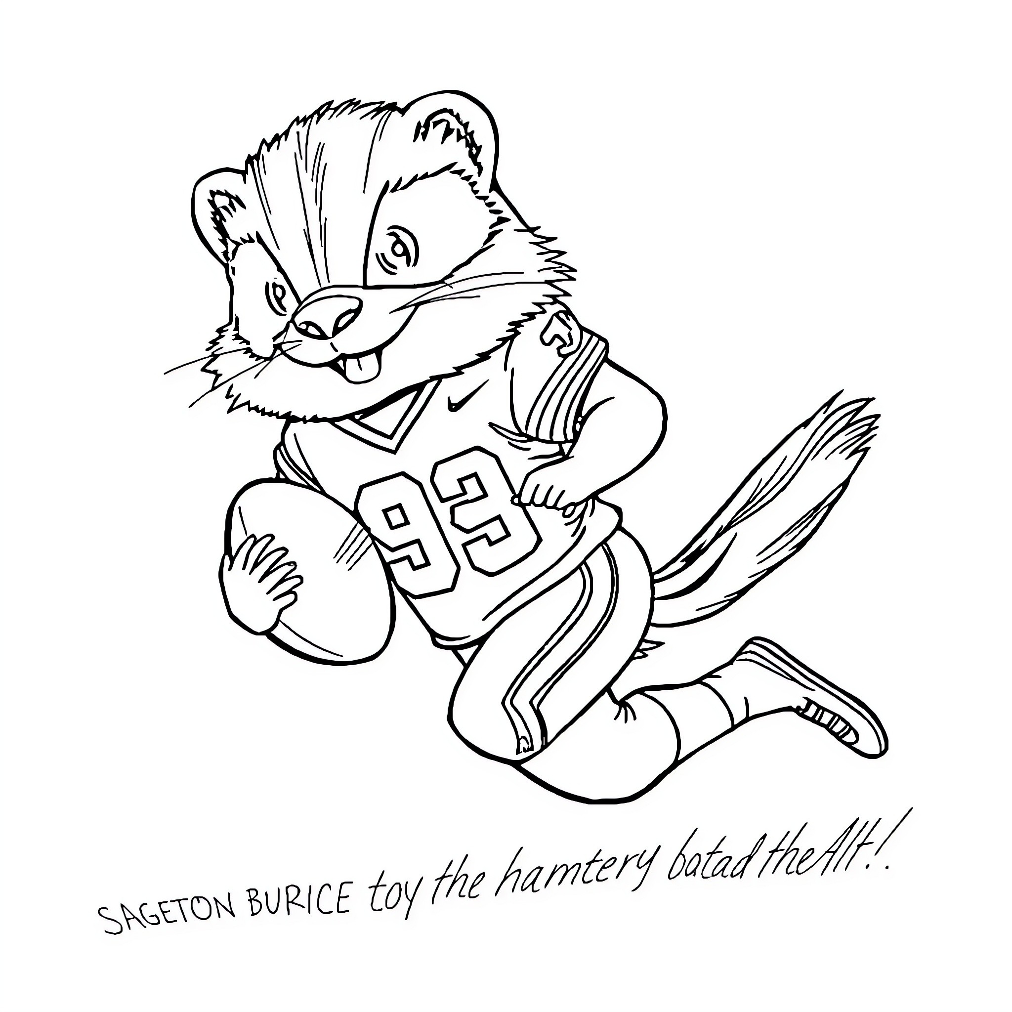 Honey Badger playing sports in uniform Coloring Page (free black-and-white line drawing printable PDF for all, from beginners to advanced learners, including children, teens, adults, and seniors)
