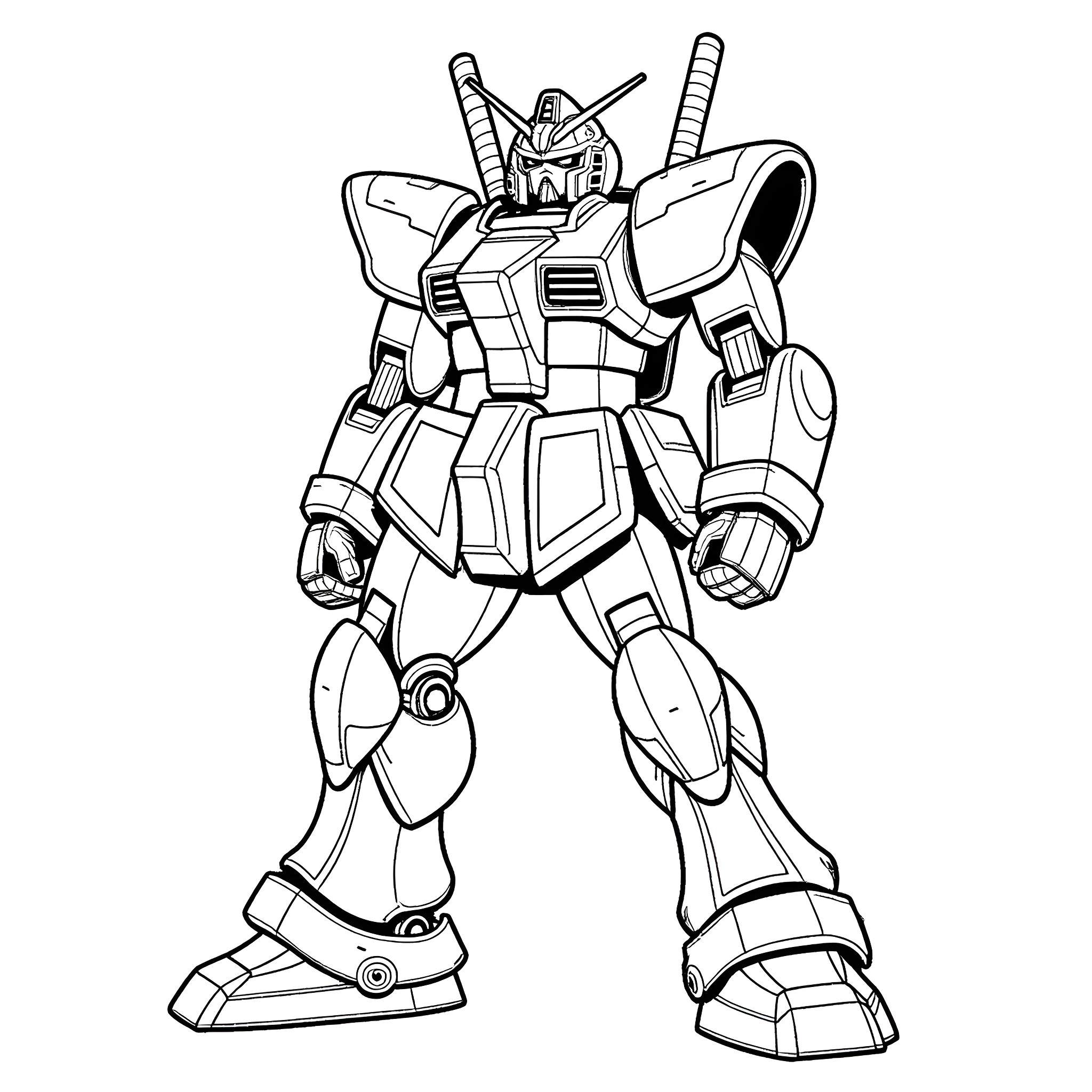 Zaku II Mobile Suit Wielding Weapons Coloring Page (free black-and-white line drawing printable PDF for all, from beginners to advanced learners, including children, teens, adults, and seniors)