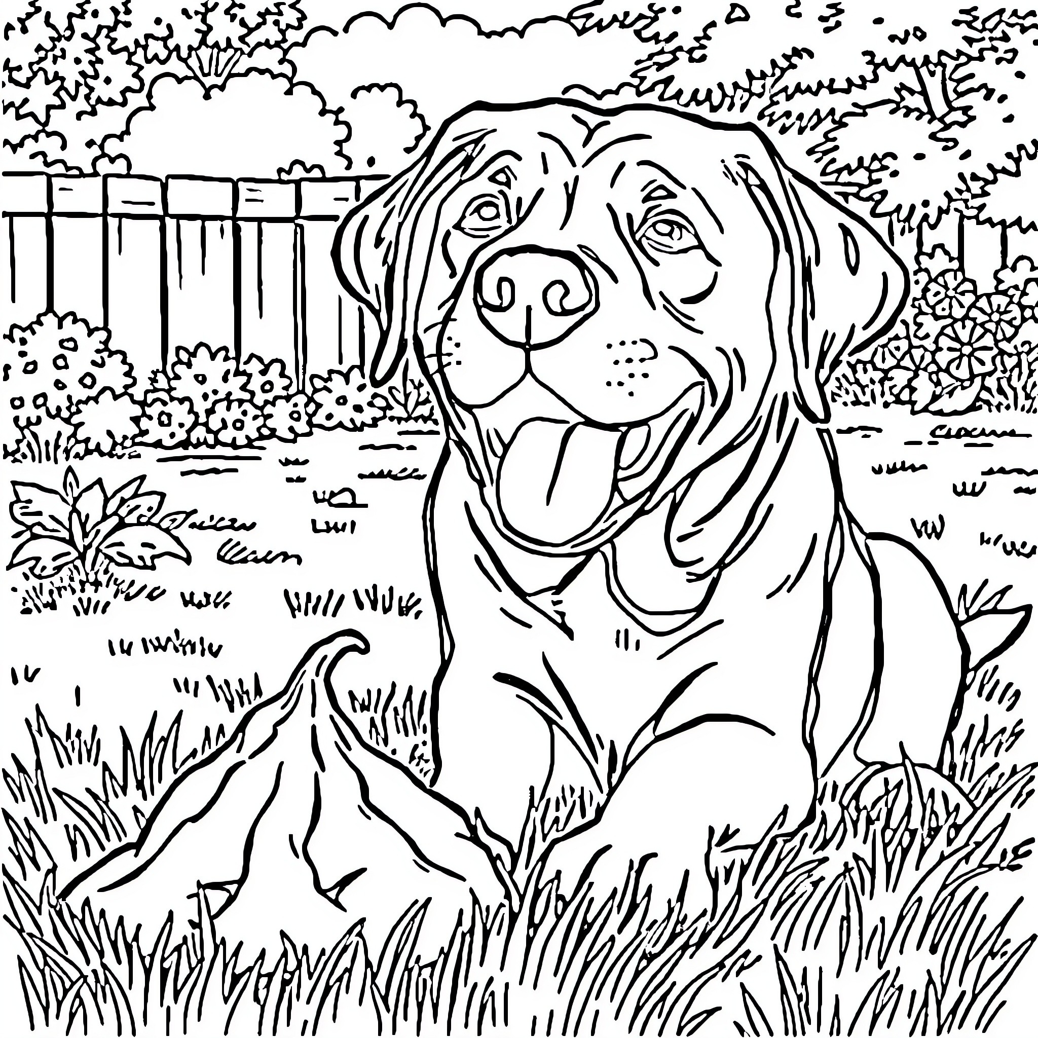 Labrador enjoying outdoor scenery Coloring Page (free black-and-white line drawing printable PDF for all, from beginners to advanced learners, including children, teens, adults, and seniors)