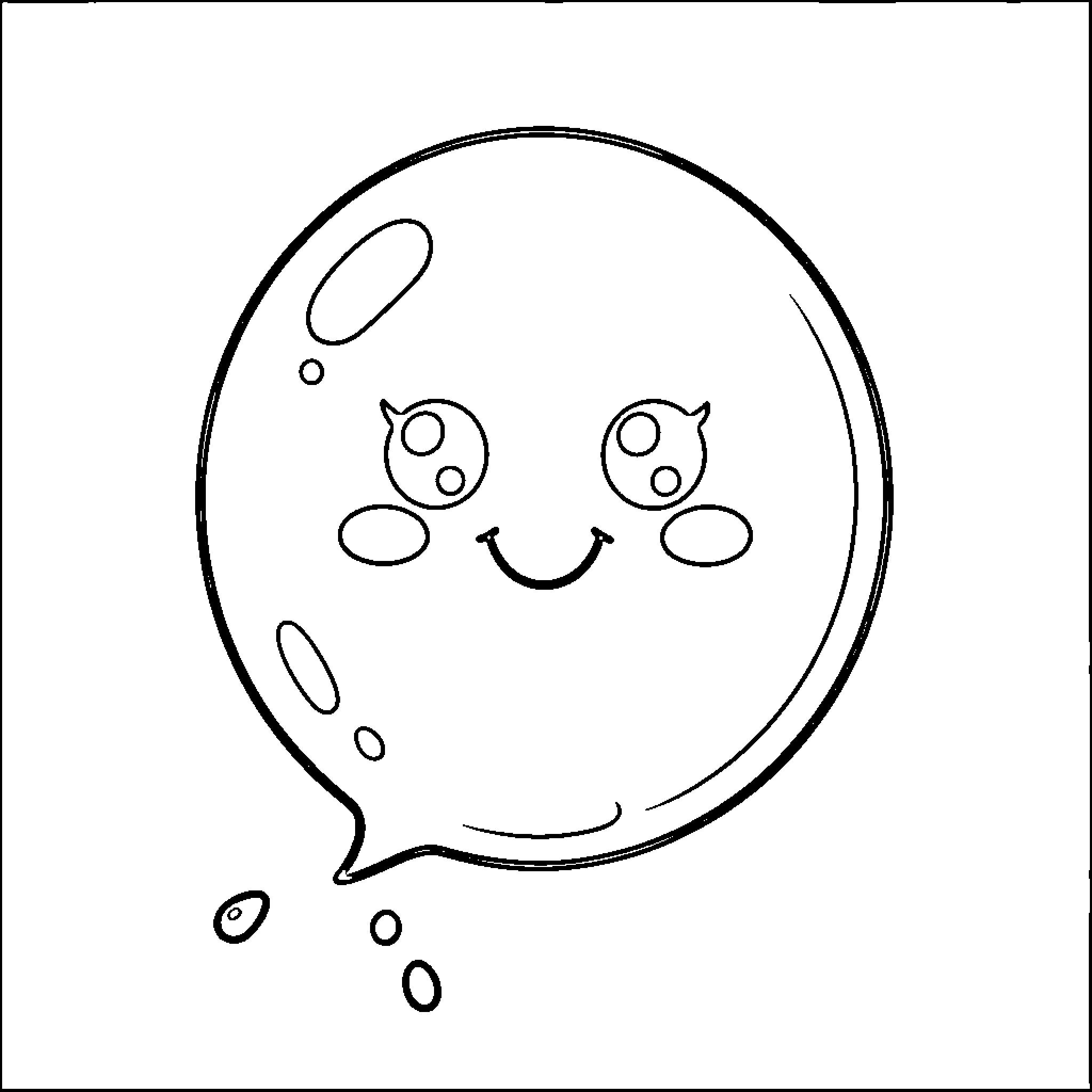 Bubble with Friendly Expression Coloring Page (free black-and-white line drawing printable PDF for all, from beginners to advanced learners, including children, teens, adults, and seniors)