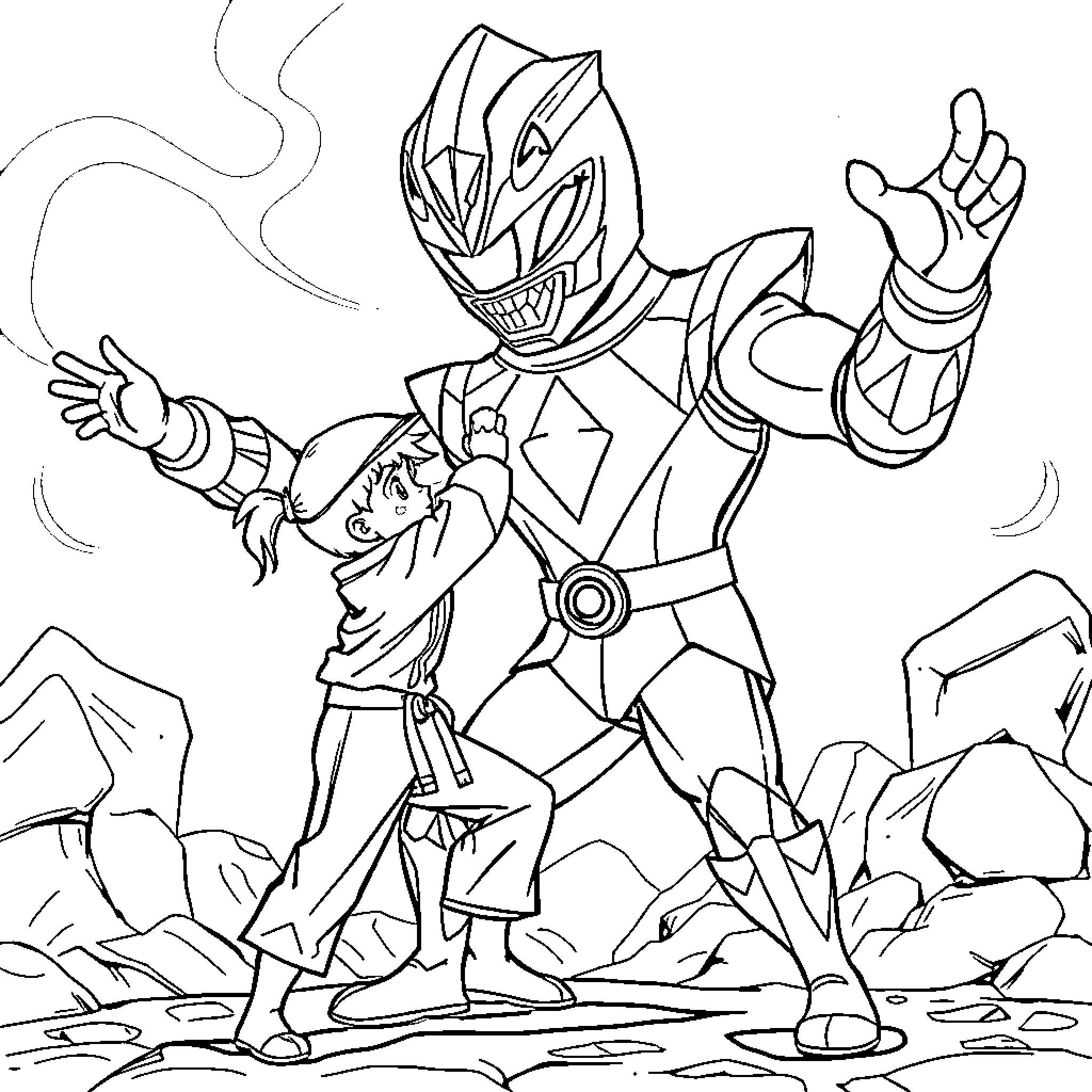 Karate Fighter Battling Valiantly in the Wilderness Coloring Page (free black-and-white line drawing printable PDF for all, from beginners to advanced learners, including children, teens, adults, and seniors)