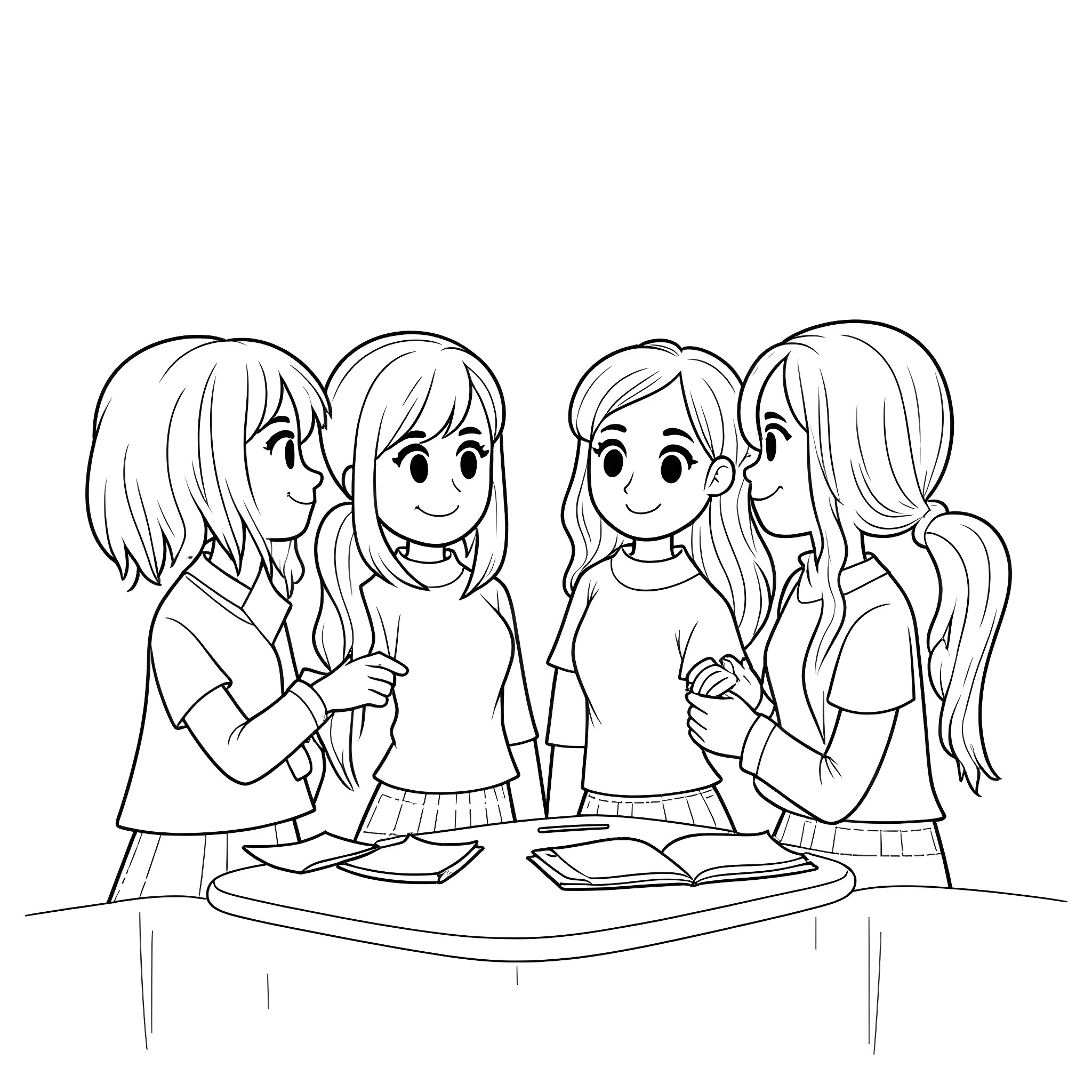 Teacher Guiding Students in Learning Activities Coloring Page (free black-and-white line drawing printable PDF for all, from beginners to advanced learners, including children, teens, adults, and seniors)