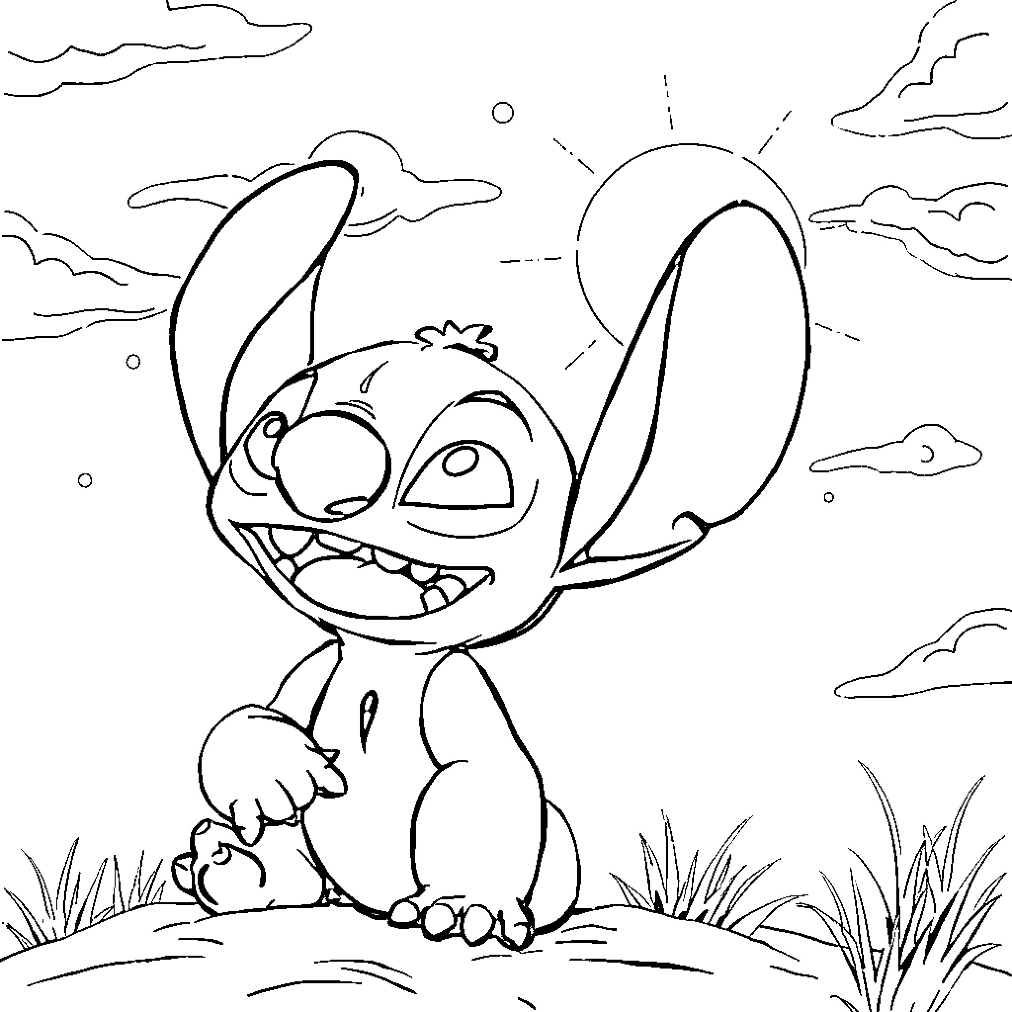 Labubu's mischievous adventure in the meadow Coloring Page (free black-and-white line drawing printable PDF for all, from beginners to advanced learners, including children, teens, adults, and seniors)