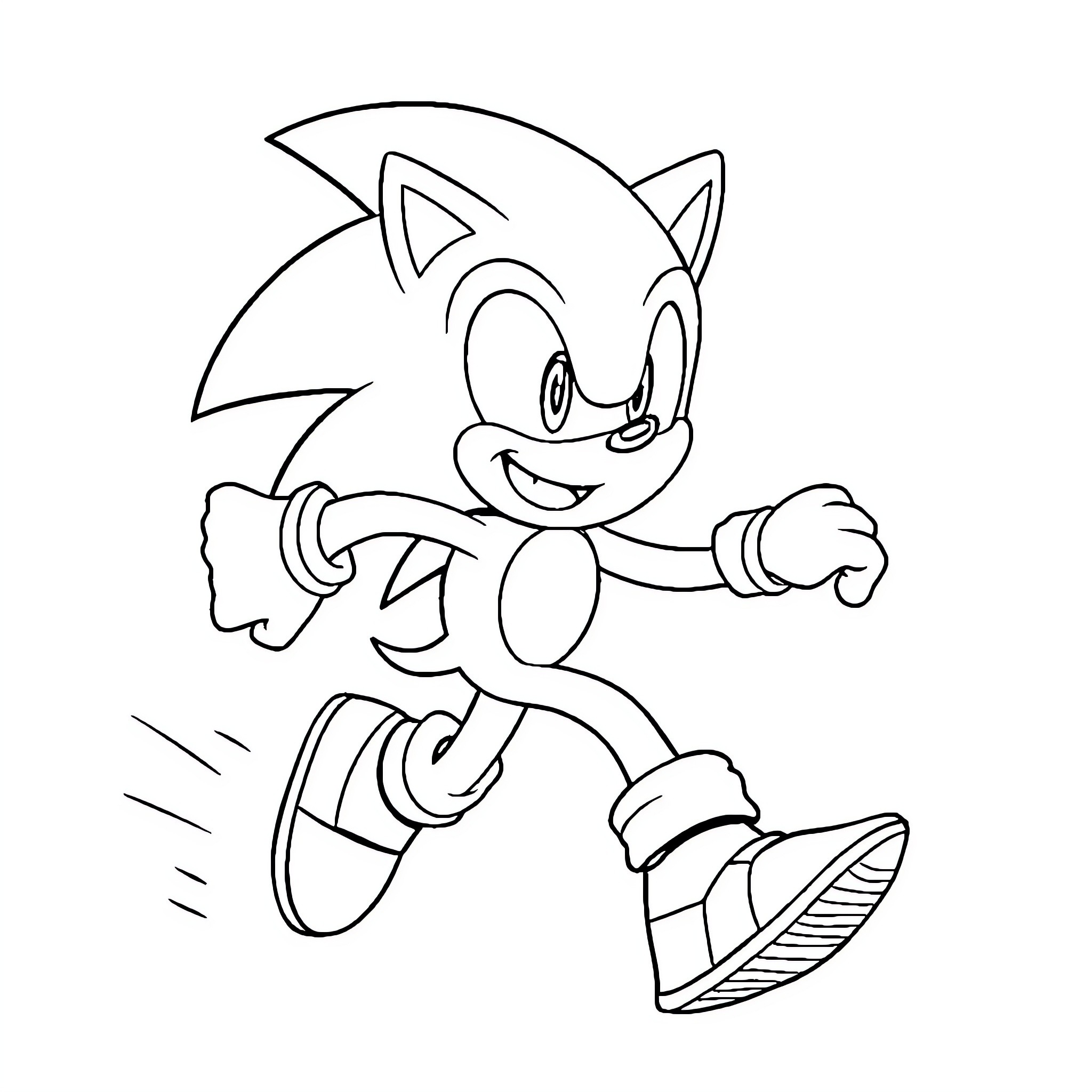 Sonic sprinting joyfully through the scene Coloring Page (free black-and-white line drawing printable PDF for all, from beginners to advanced learners, including children, teens, adults, and seniors)