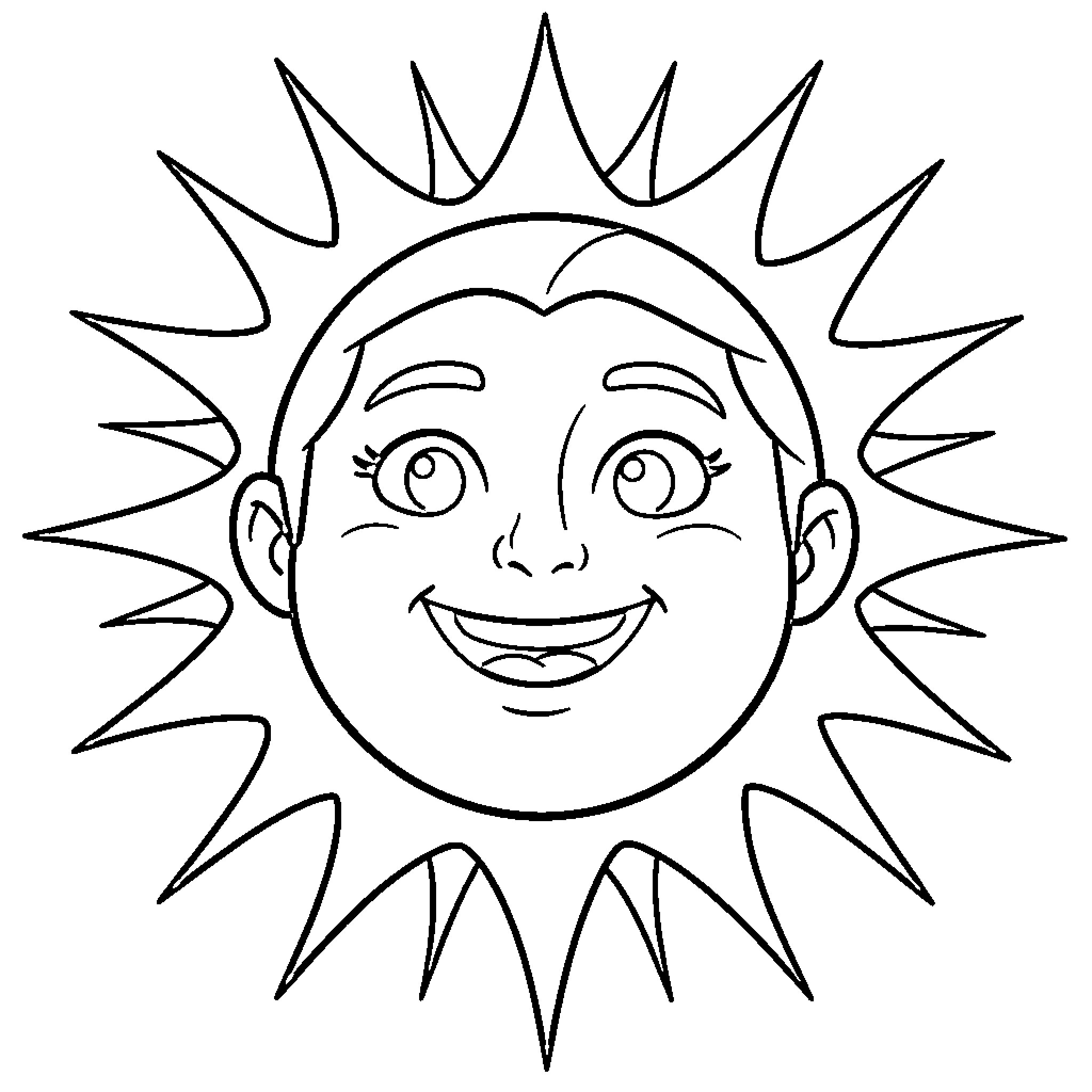 Helios smiling brightly with rays of light Coloring Page (free black-and-white line drawing printable PDF for all, from beginners to advanced learners, including children, teens, adults, and seniors)