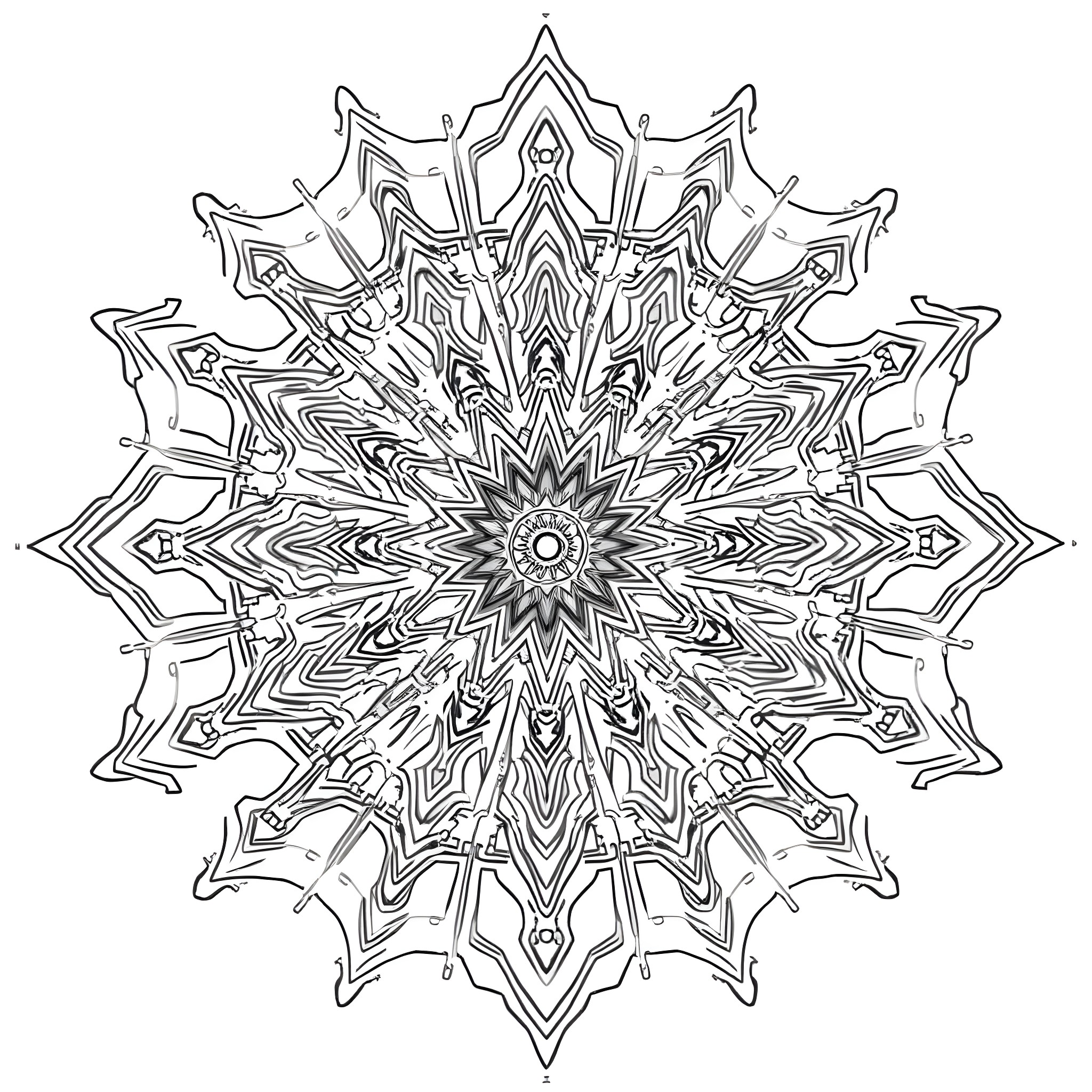 Mandala of intricate geometric patterns and shapes Coloring Page (free black-and-white line drawing printable PDF for all, from beginners to advanced learners, including children, teens, adults, and seniors)