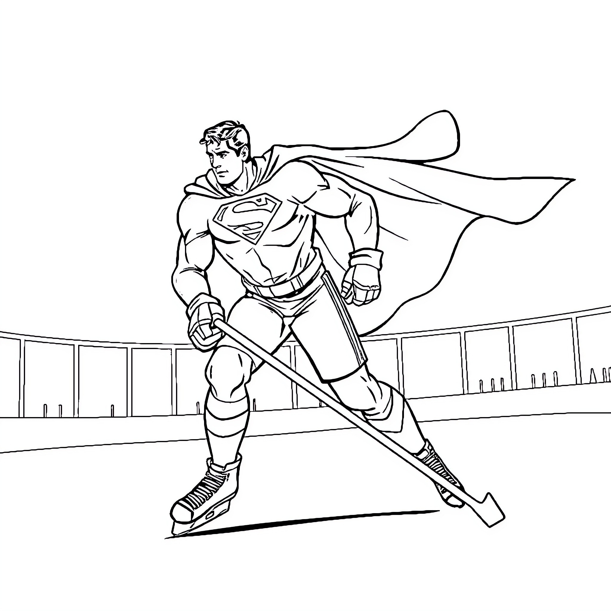 Superman soaring with heroic determination Coloring Page (free black-and-white line drawing printable PDF for all, from beginners to advanced learners, including children, teens, adults, and seniors)