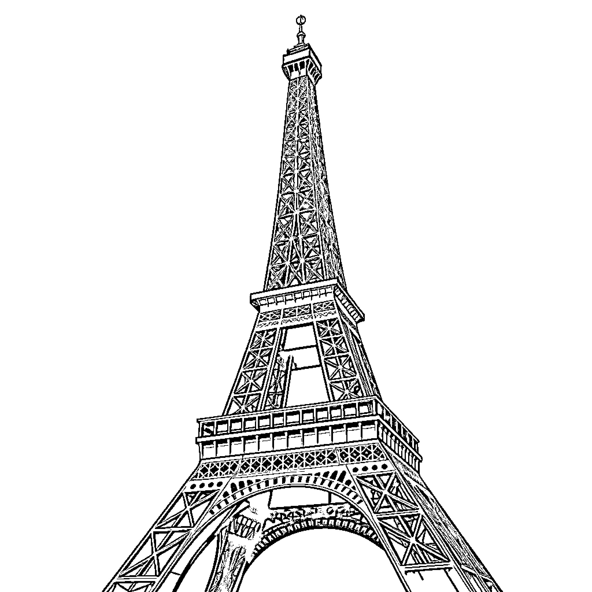 Eiffel Tower in detailed black and white Coloring Page (free black-and-white line drawing printable PDF for all, from beginners to advanced learners, including children, teens, adults, and seniors)