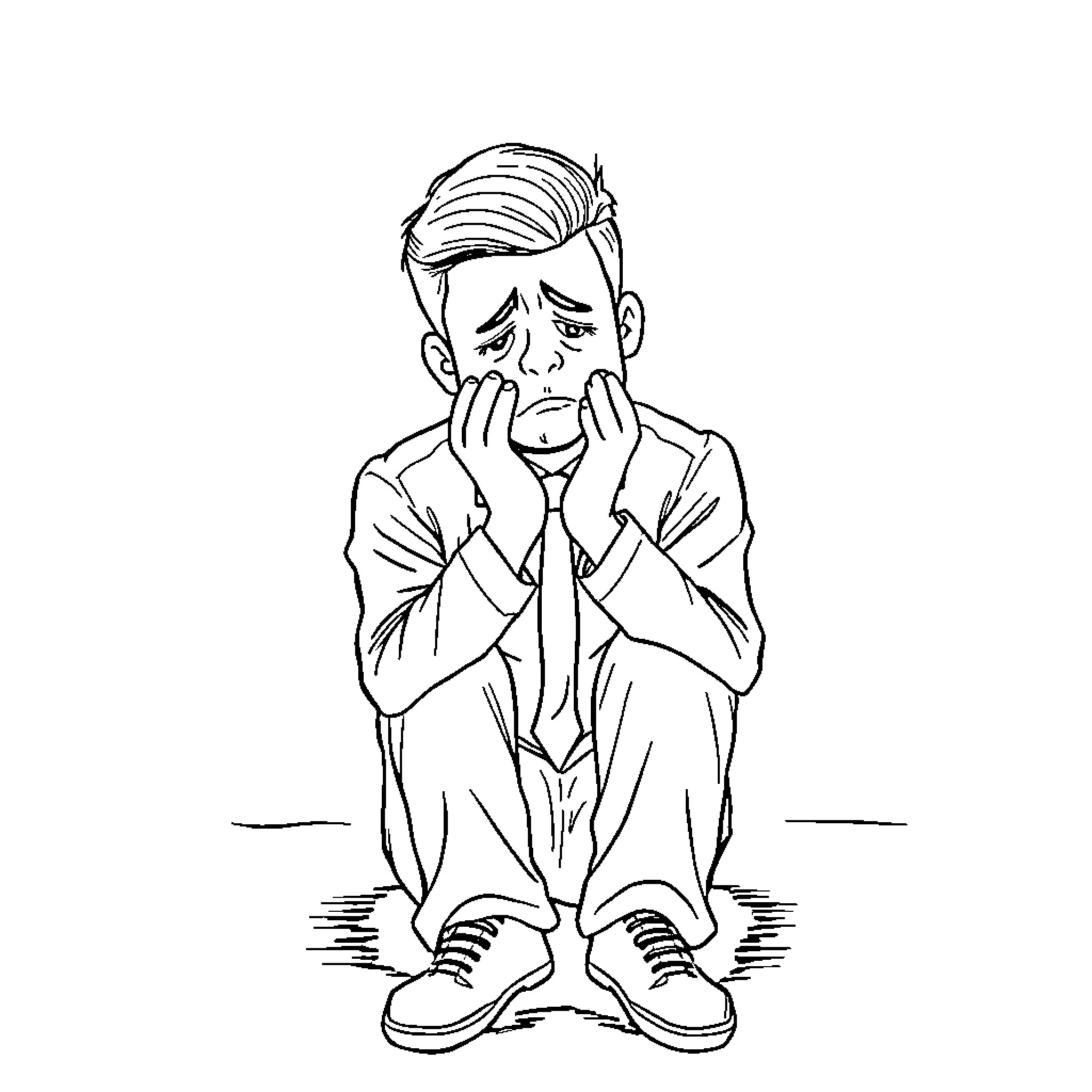 Charlie Kirk appears distressed and anxious Coloring Page (free black-and-white line drawing printable PDF for all, from beginners to advanced learners, including children, teens, adults, and seniors)