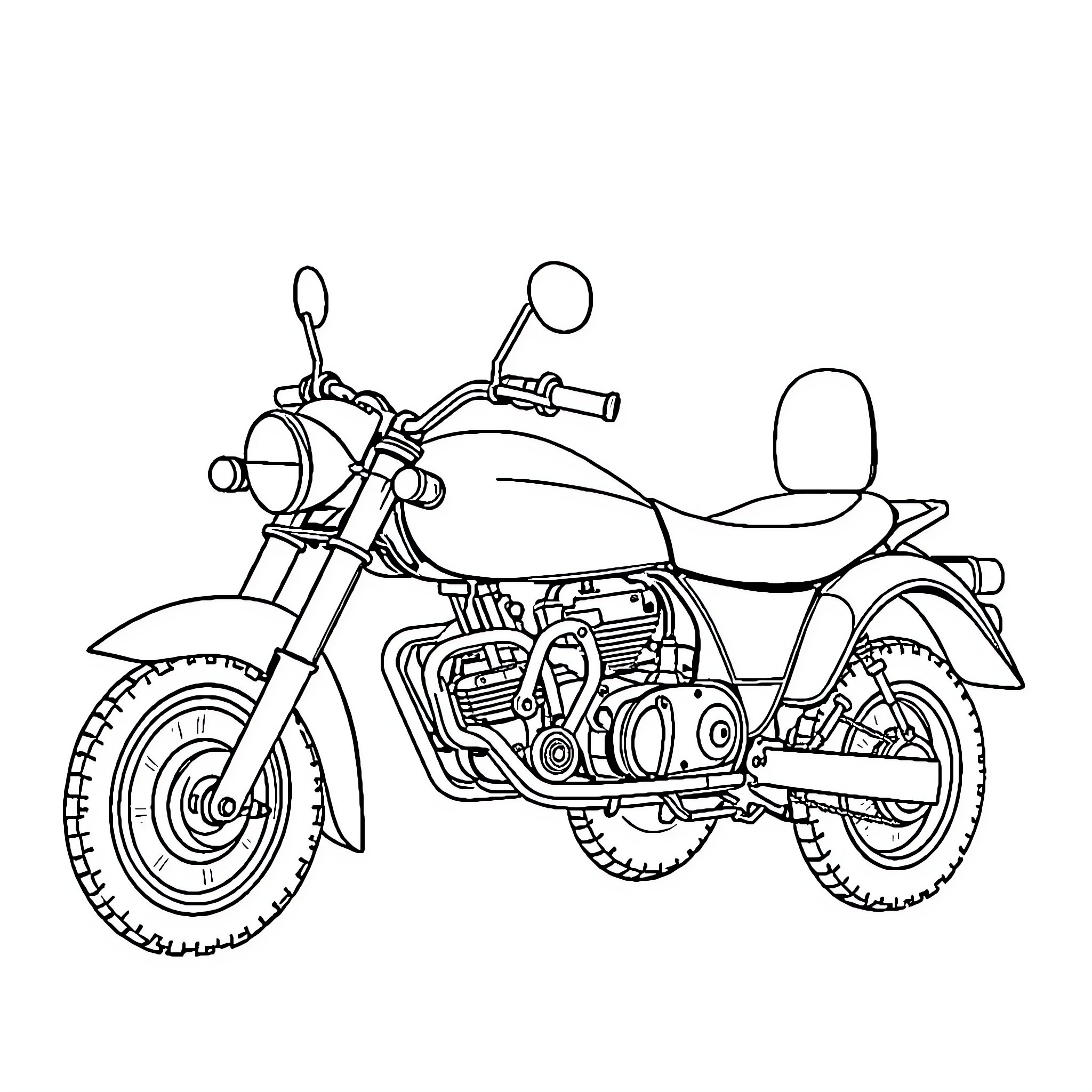 Car motorcycle with classic design Coloring Page (free black-and-white line drawing printable PDF for all, from beginners to advanced learners, including children, teens, adults, and seniors)