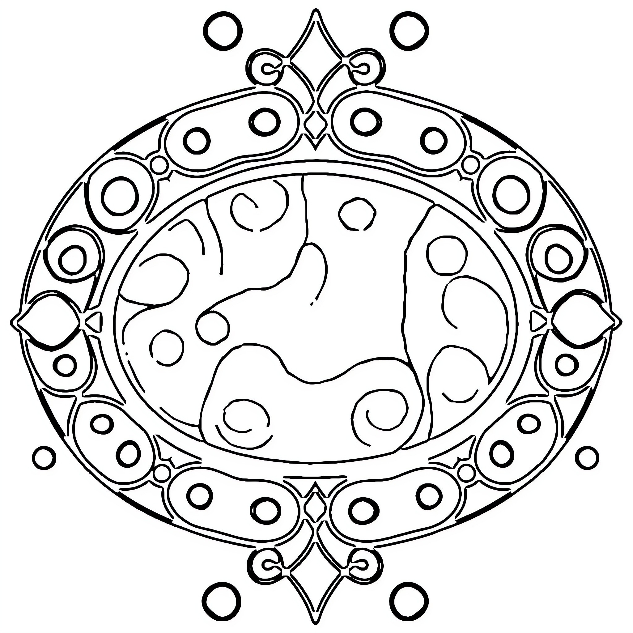 Number Ornate Decorative Oval Frame Coloring Page (free black-and-white line drawing printable PDF for all, from beginners to advanced learners, including children, teens, adults, and seniors)