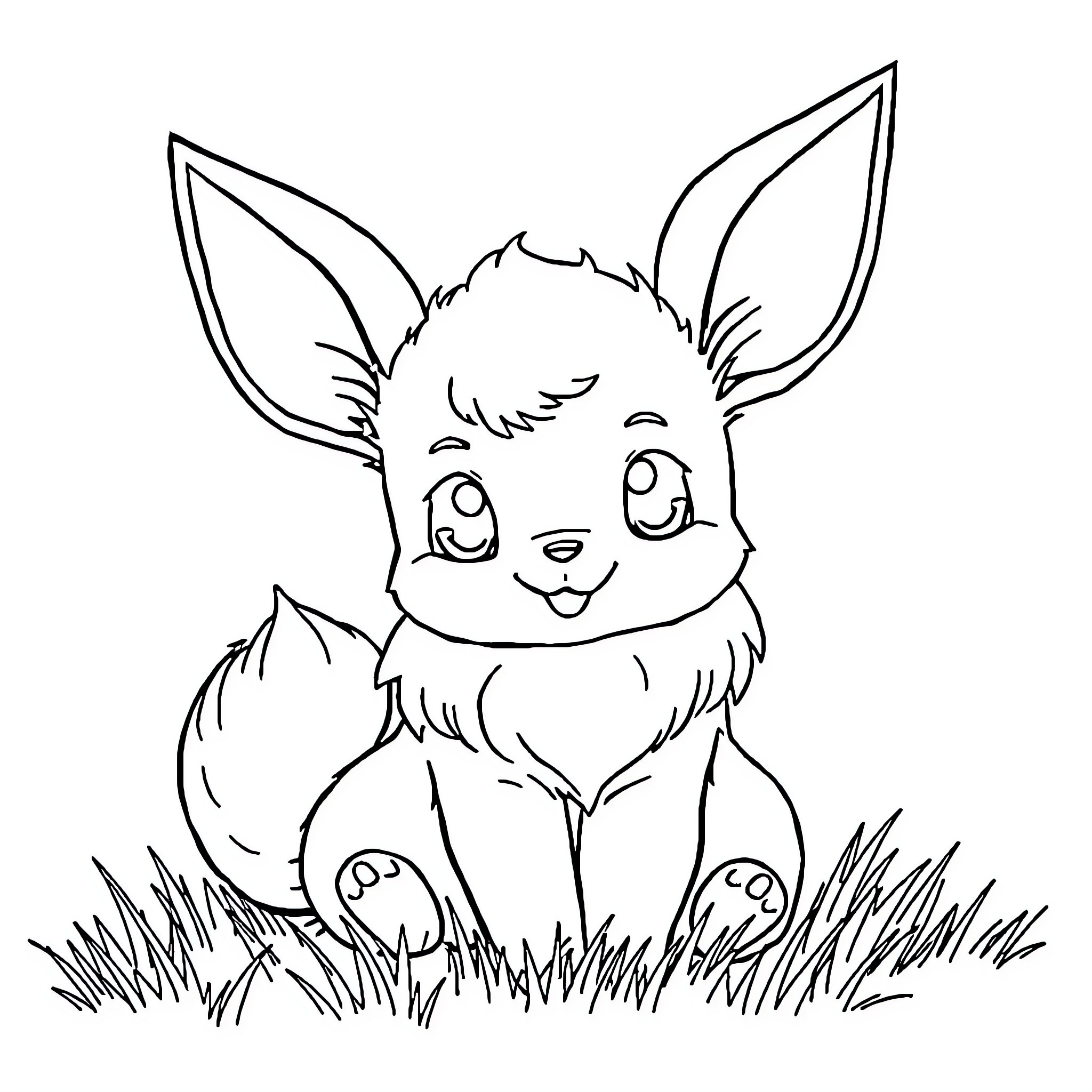 Eevee resting peacefully in the grass Coloring Page (free black-and-white line drawing printable PDF for all, from beginners to advanced learners, including children, teens, adults, and seniors)
