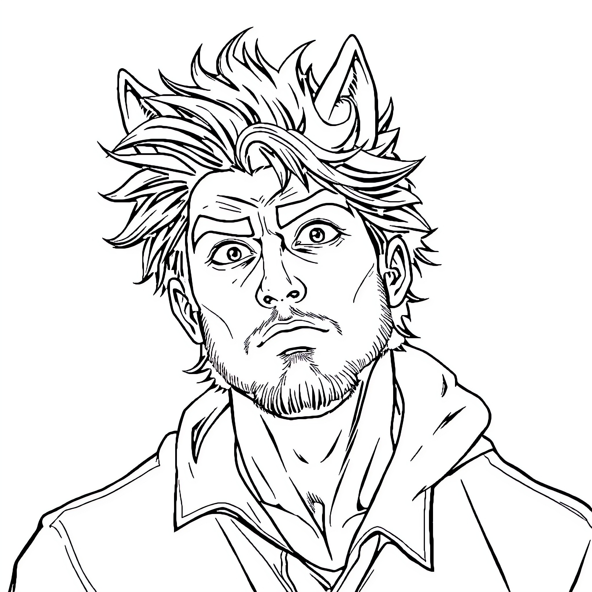 Hombre with rugged appearance and intense expression Coloring Page (free black-and-white line drawing printable PDF for all, from beginners to advanced learners, including children, teens, adults, and seniors)