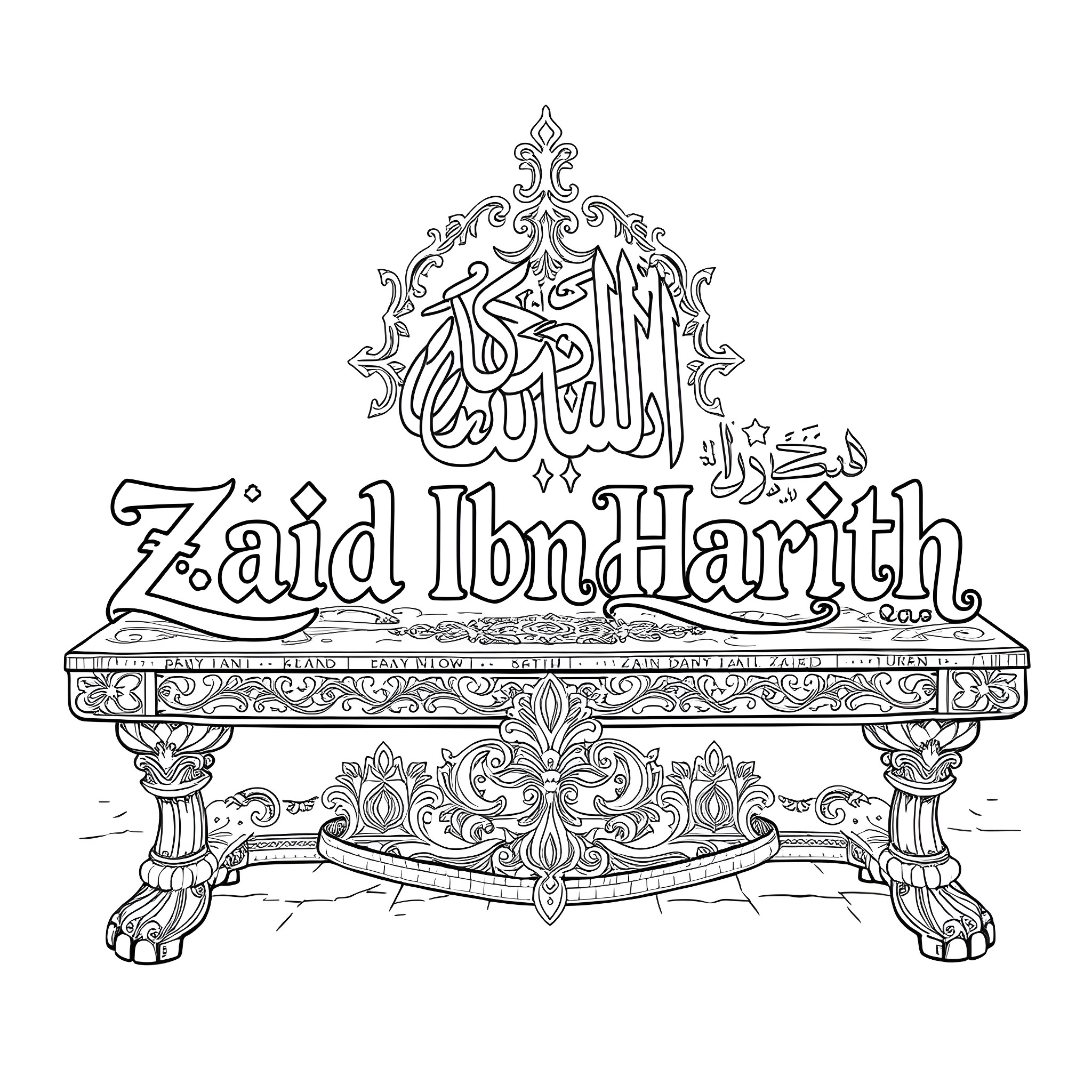 Letter of Arabic Calligraphy Art Coloring Page (free black-and-white line drawing printable PDF for all, from beginners to advanced learners, including children, teens, adults, and seniors)
