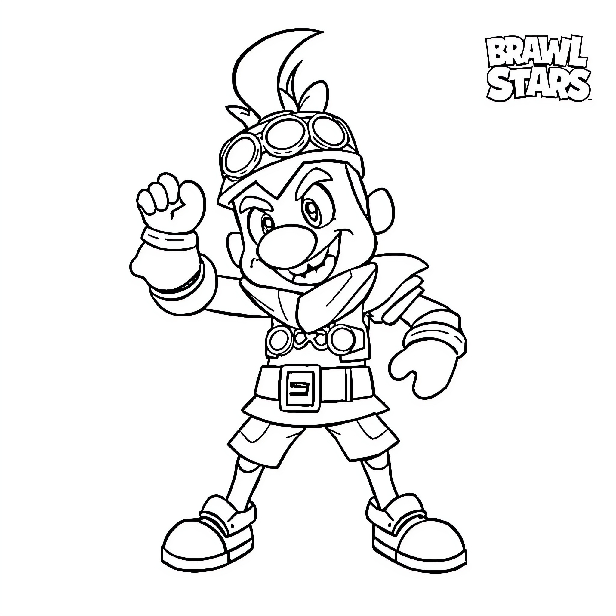 Edgard the Brawl Stars Character Posing Enthusiastically Coloring Page (free black-and-white line drawing printable PDF for all, from beginners to advanced learners, including children, teens, adults, and seniors)