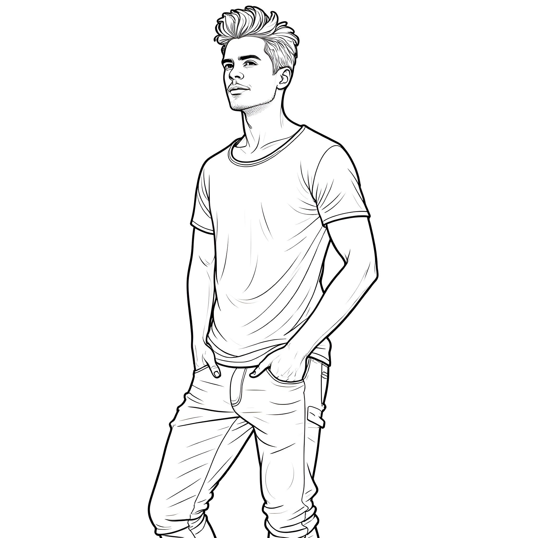 Ryan Phillipe standing casually in casual outfit Coloring Page (free black-and-white line drawing printable PDF for all, from beginners to advanced learners, including children, teens, adults, and seniors)