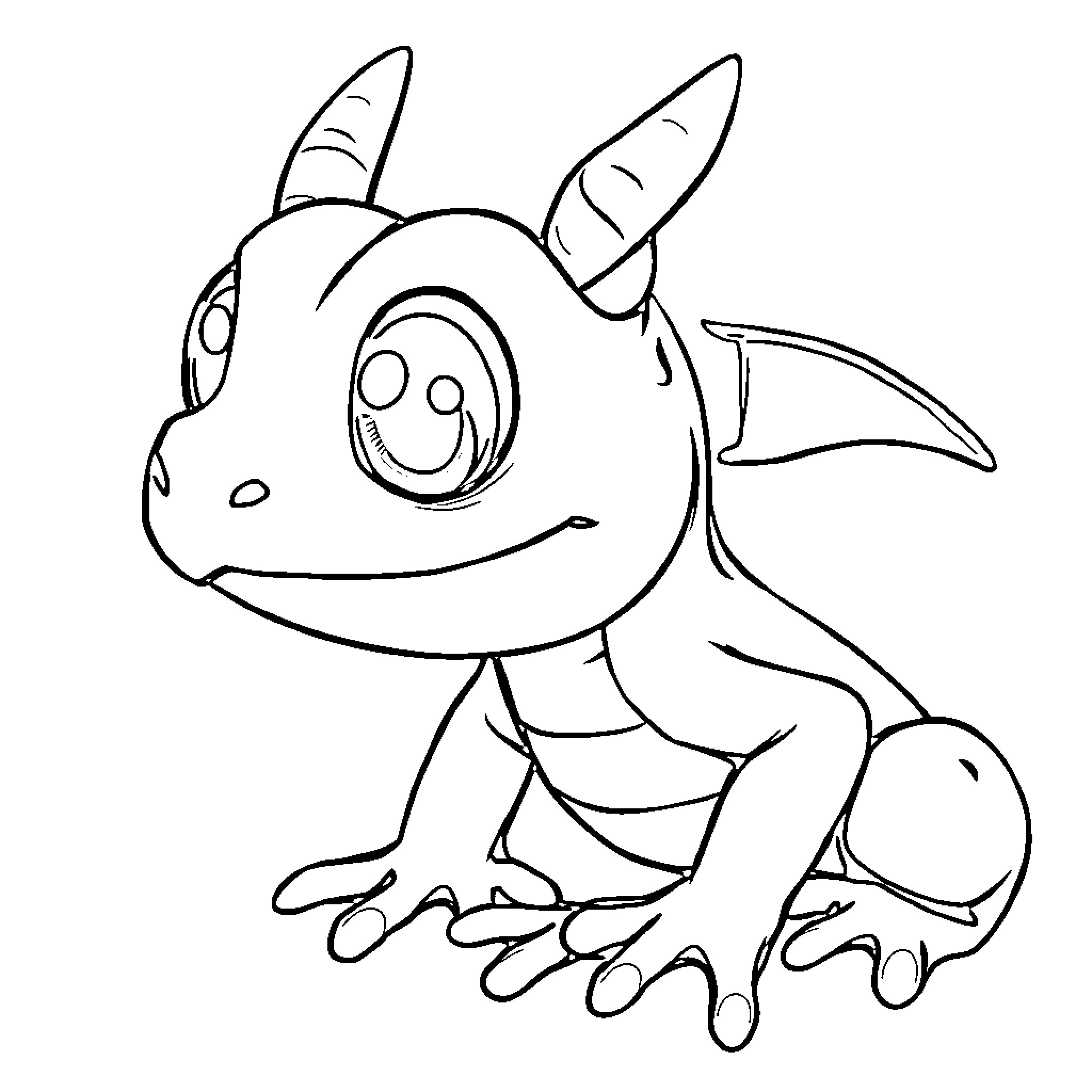 Frog Dragon hatchling with friendly expression Coloring Page (free black-and-white line drawing printable PDF for all, from beginners to advanced learners, including children, teens, adults, and seniors)