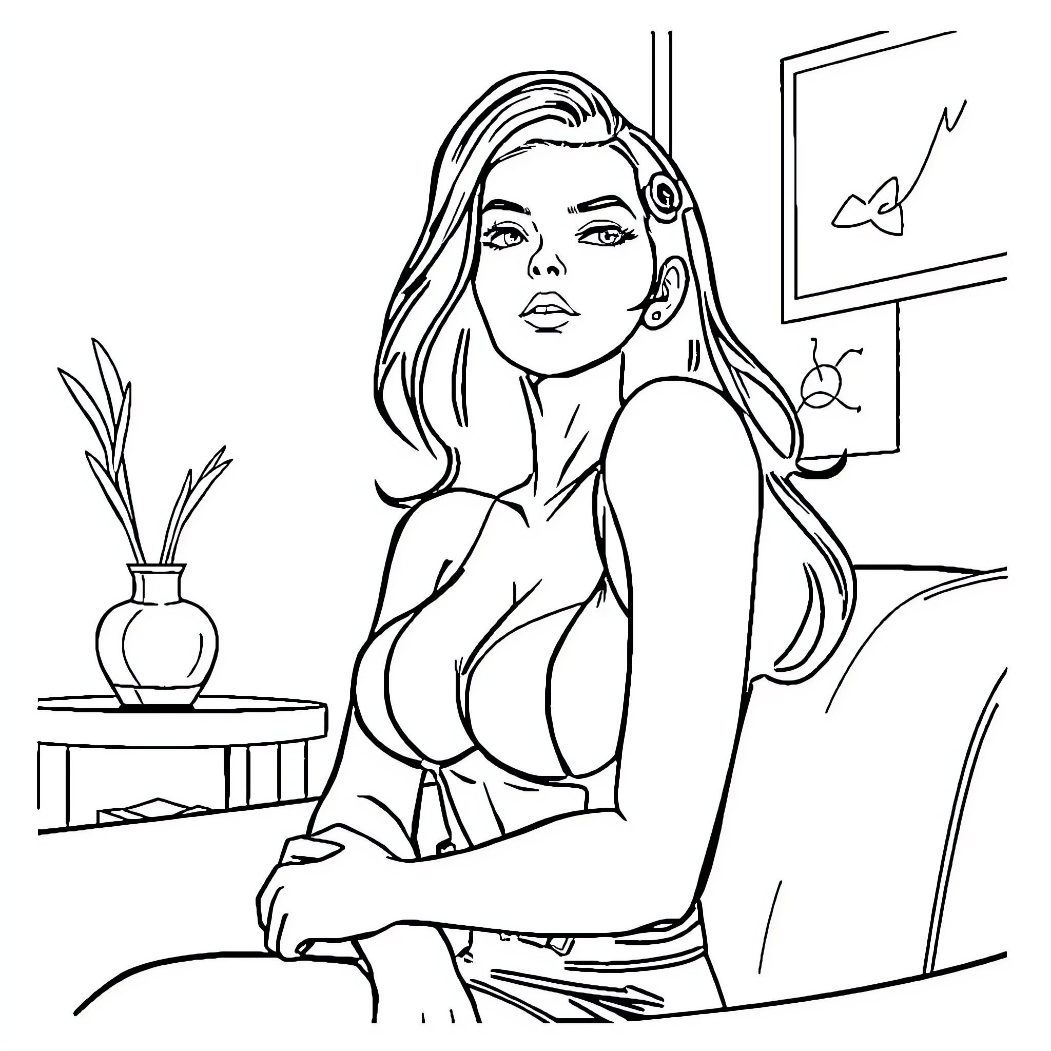 Nico Robin enjoying a moment of solitude Coloring Page (free black-and-white line drawing printable PDF for all, from beginners to advanced learners, including children, teens, adults, and seniors)